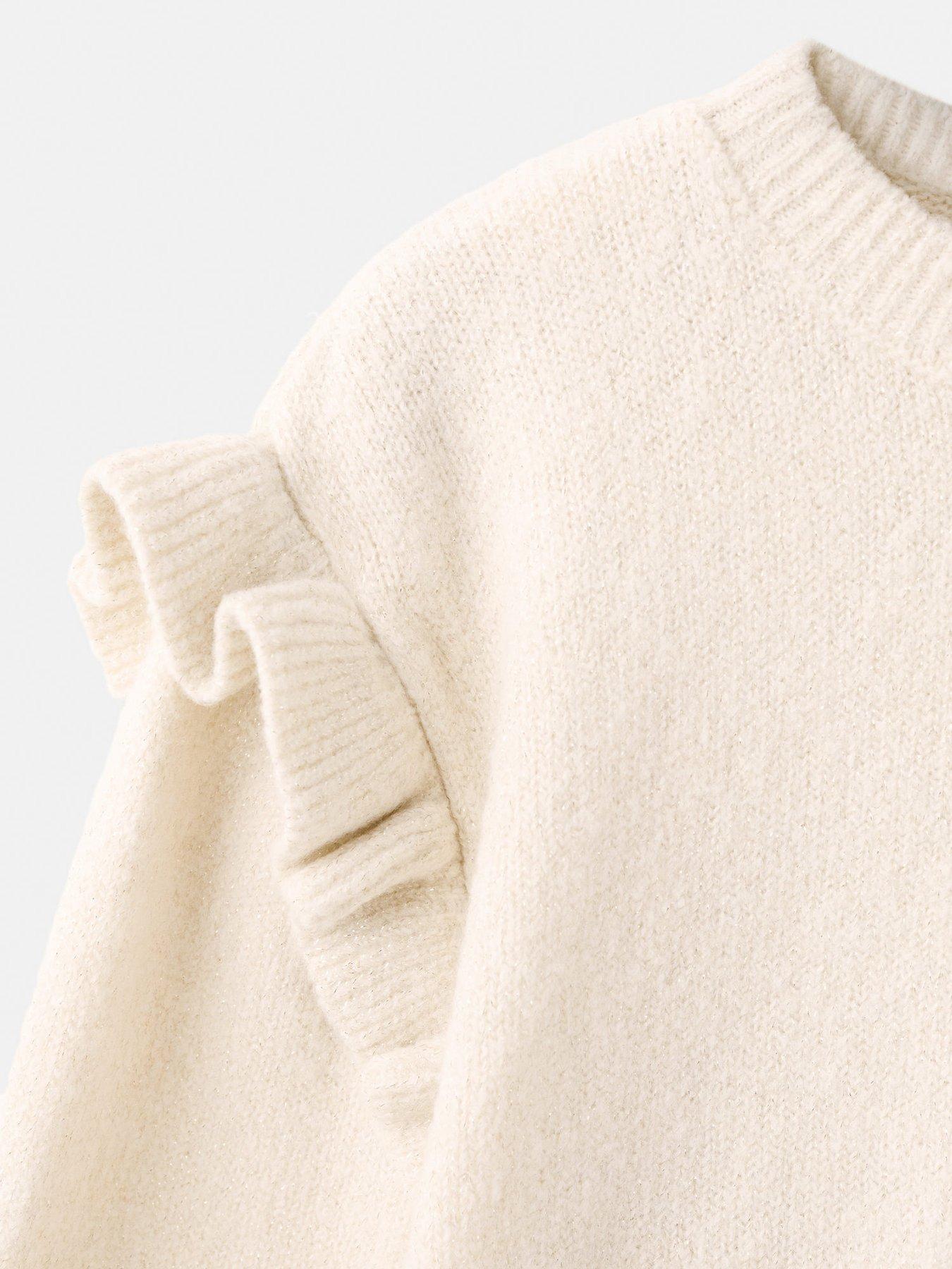  image of mango-girls-frill-sleeve-knitted-jumper-beige