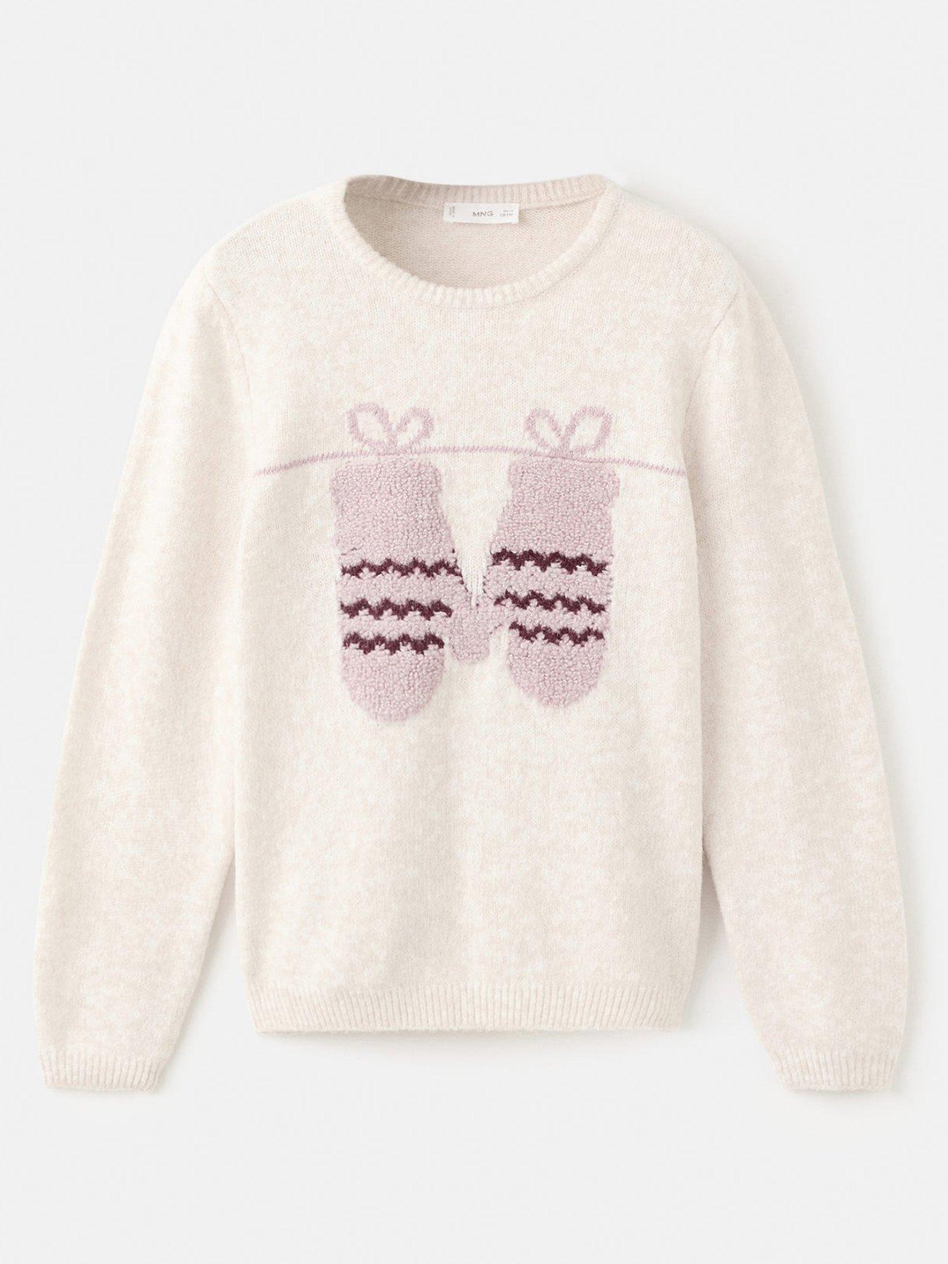  image of mango-girls-mittens-knitted-jumper-beige