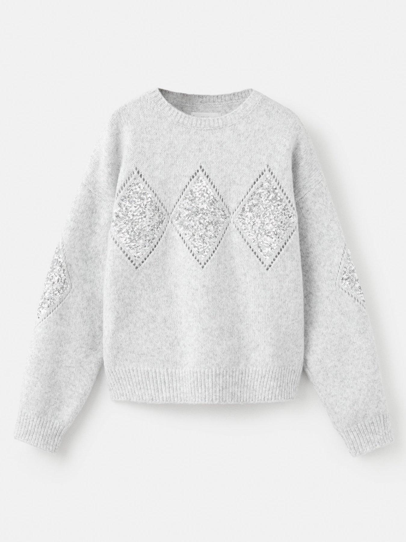 Mango Girls Sequin Diamond Knitted Jumper - Grey