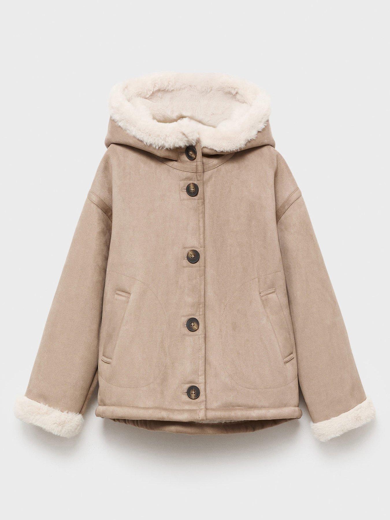  image of mango-girls-suedette-faux-fur-lined-coat-beige