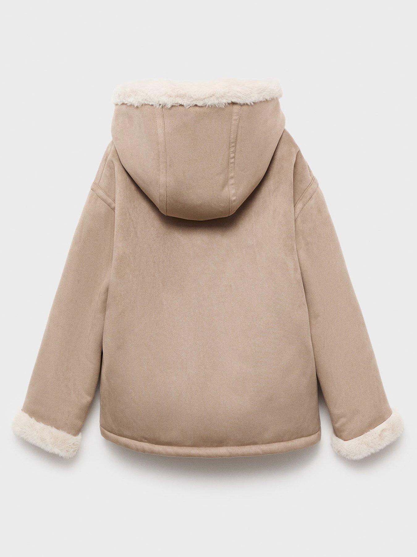  image of mango-girls-suedette-faux-fur-lined-coat-beige