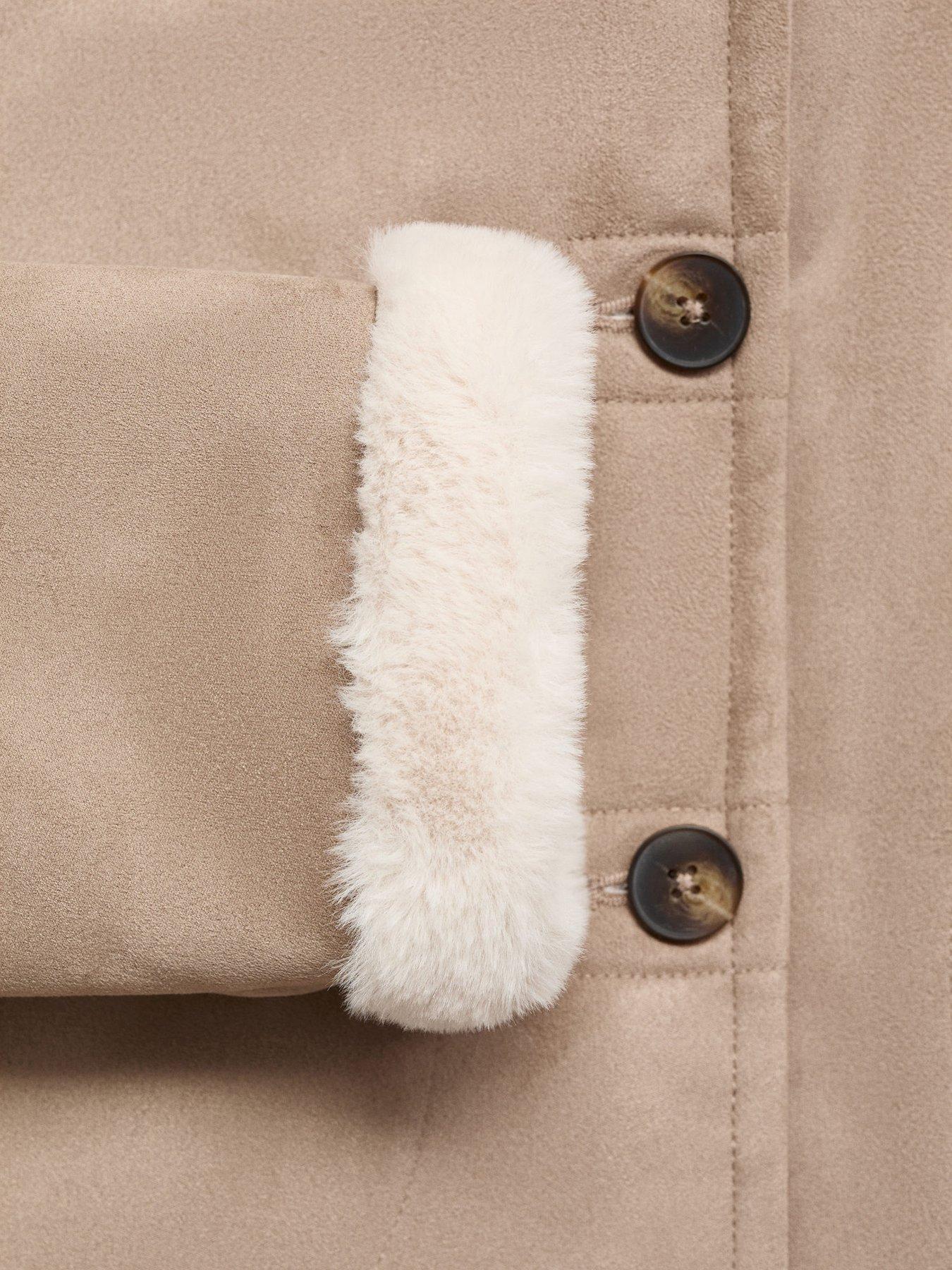  image of mango-girls-suedette-faux-fur-lined-coat-beige