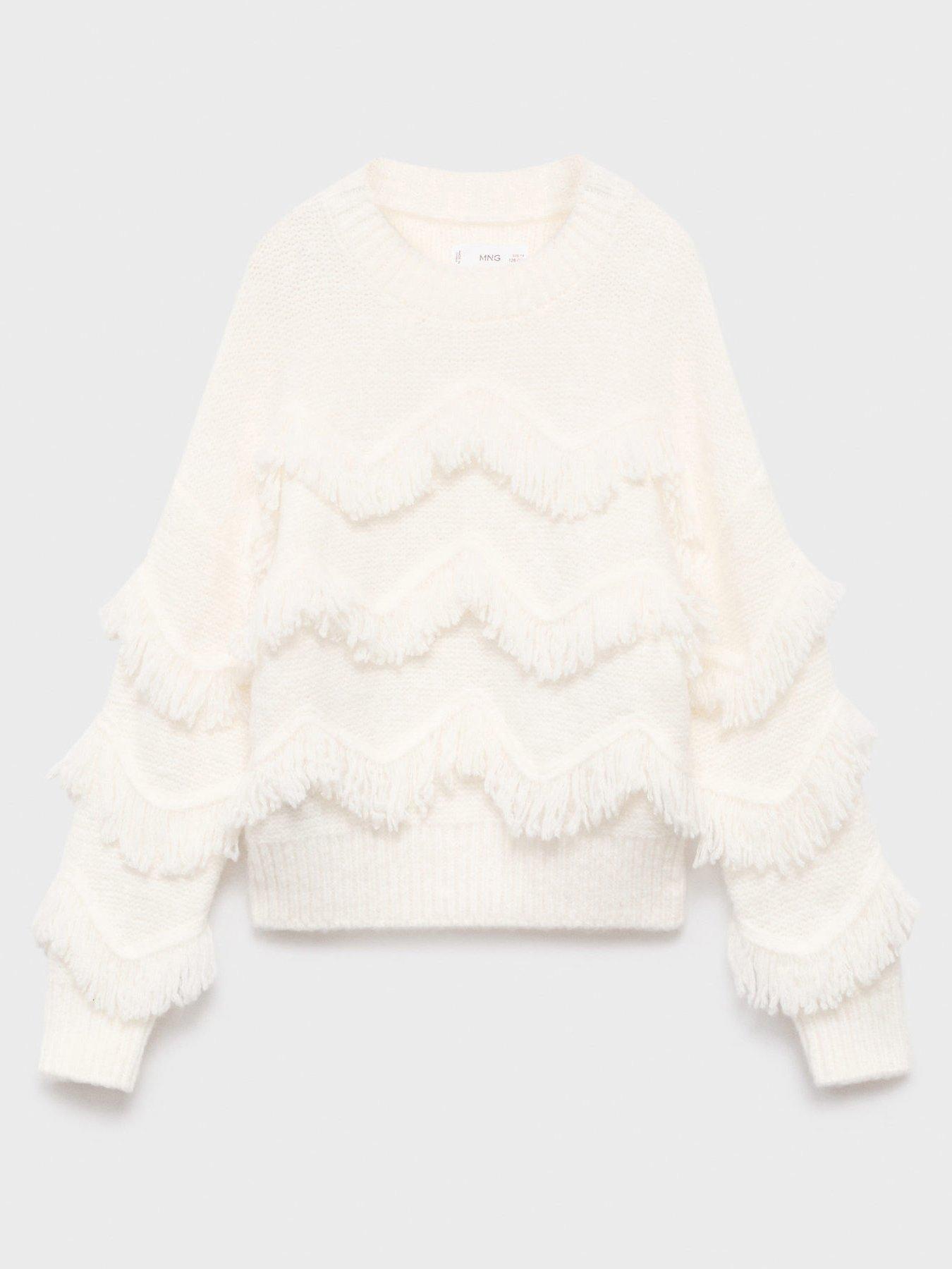 Mango Girls Fringe Knitted Jumper - Light Cream