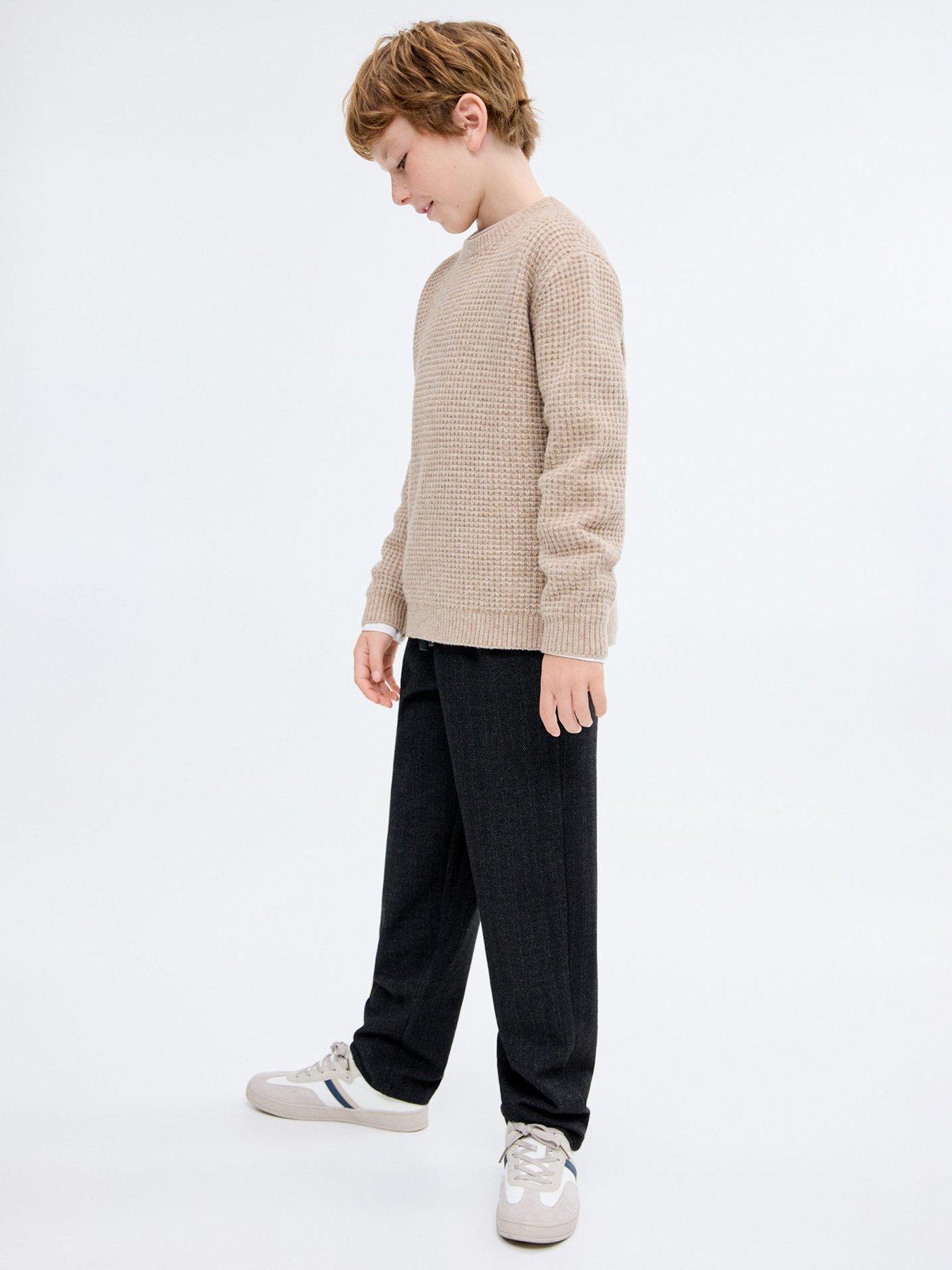 stillFront image of mango-boys-herringbone-straight-leg-trousers-dark-grey