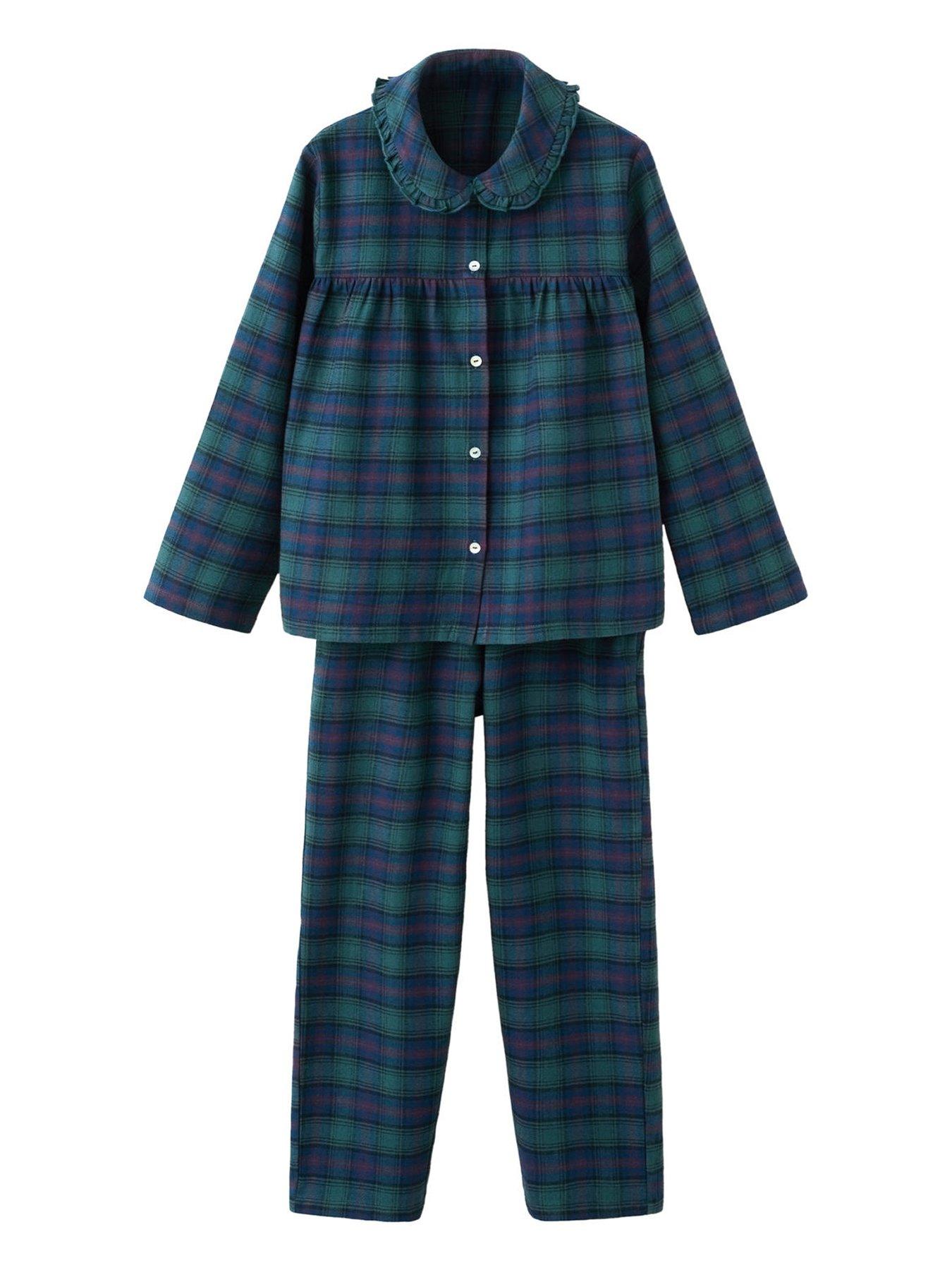front image of mango-girls-tartan-pyjamas-green