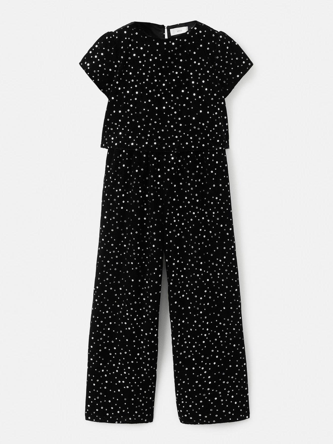 front image of mango-girls-sequin-jumpsuit-black