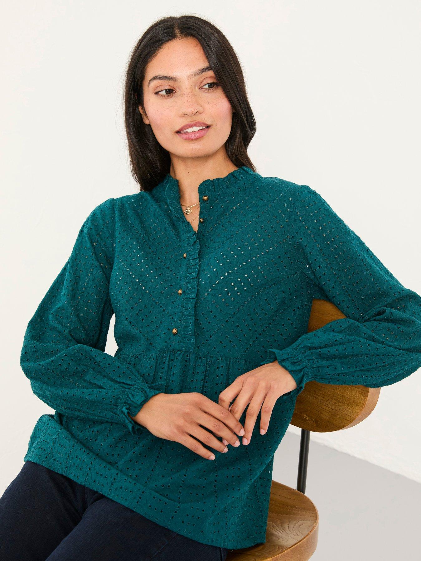 undefined Ina Broderie Blouse - Dark Teal