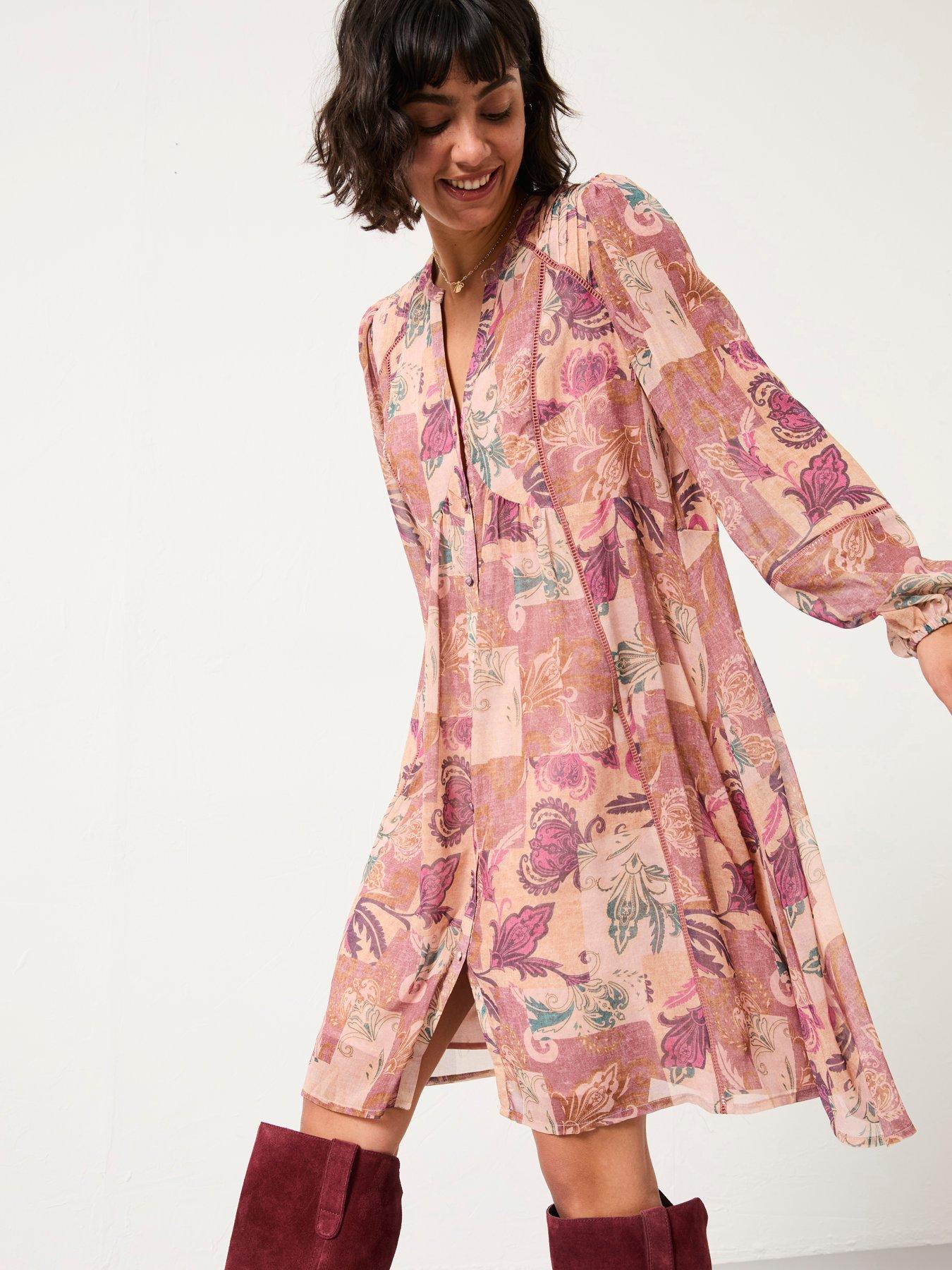 undefined Steph Chintz Smock Dress - Rose Pink