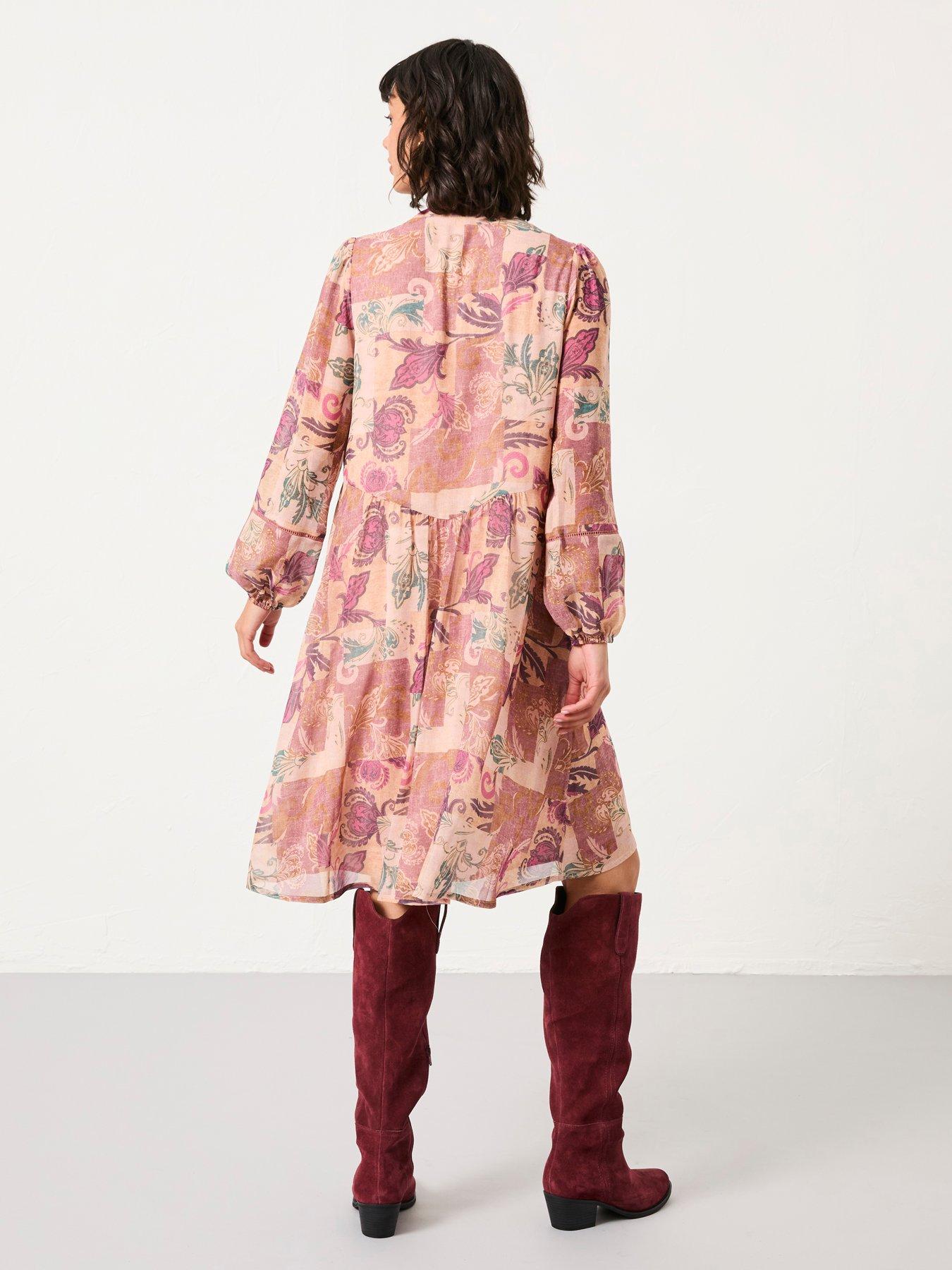Image 2 of 6 of FatFace Steph Chintz Smock Dress - Rose Pink