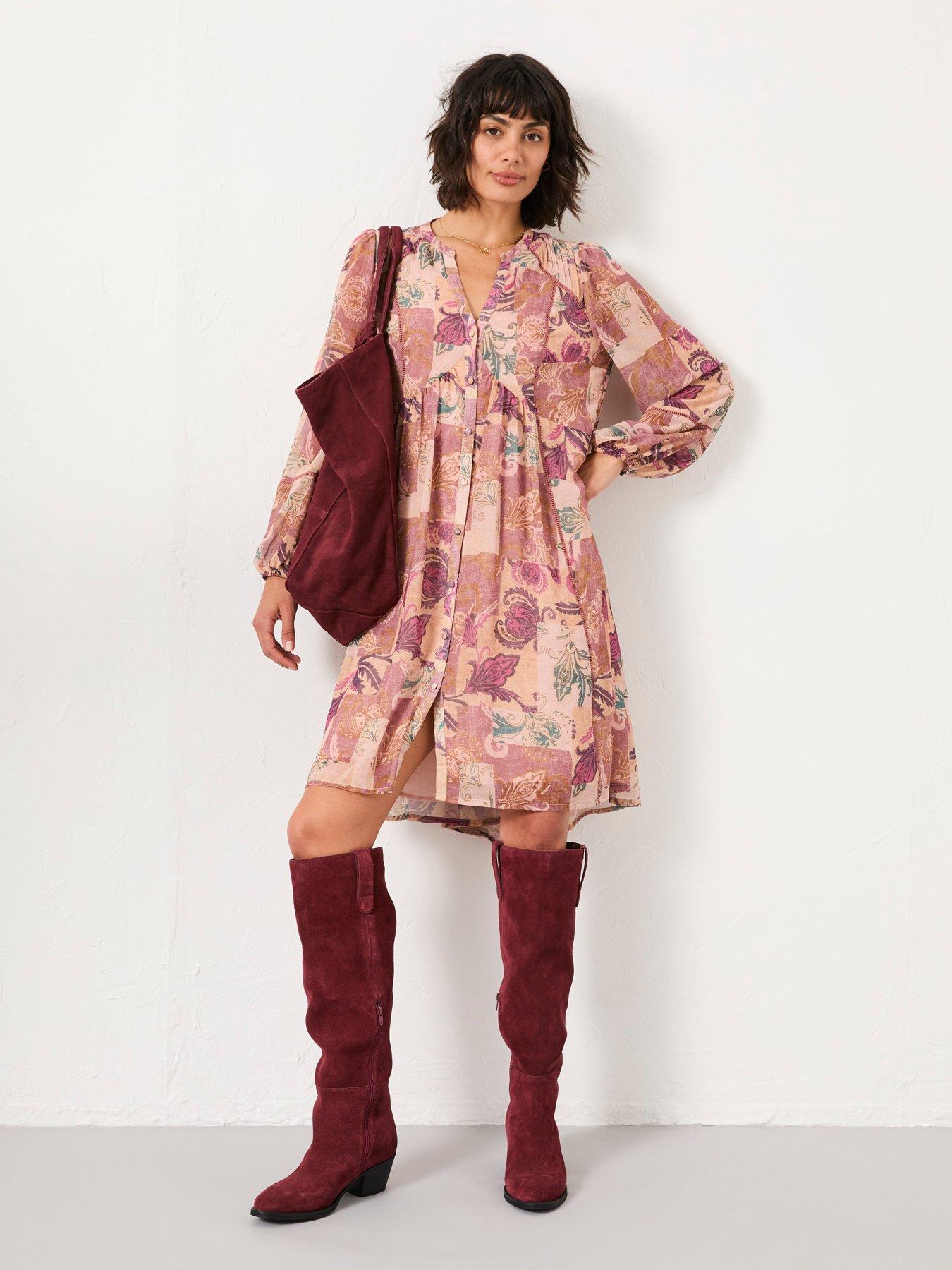 Image 3 of 6 of FatFace Steph Chintz Smock Dress - Rose Pink