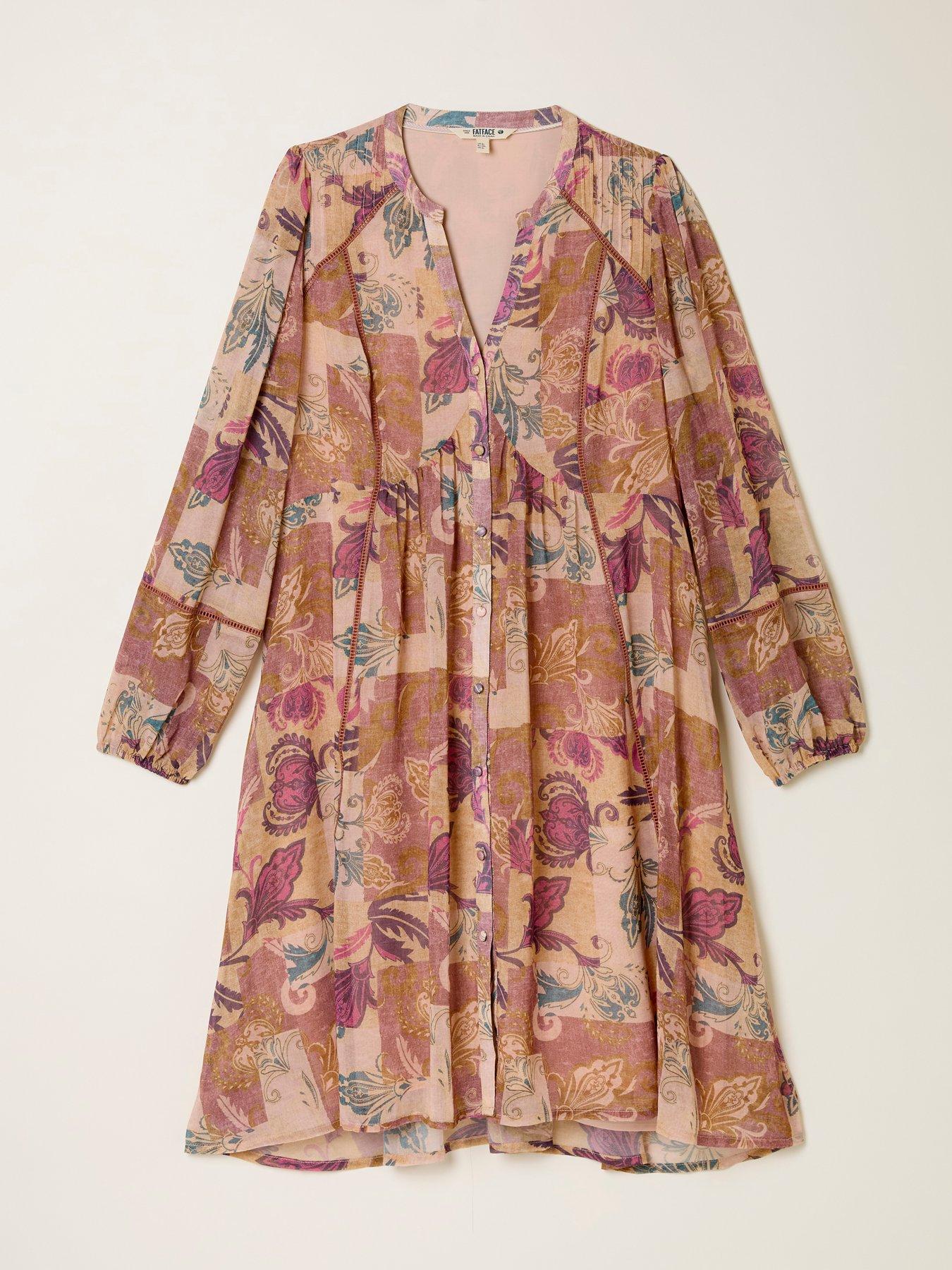 Image 6 of 6 of FatFace Steph Chintz Smock Dress - Rose Pink
