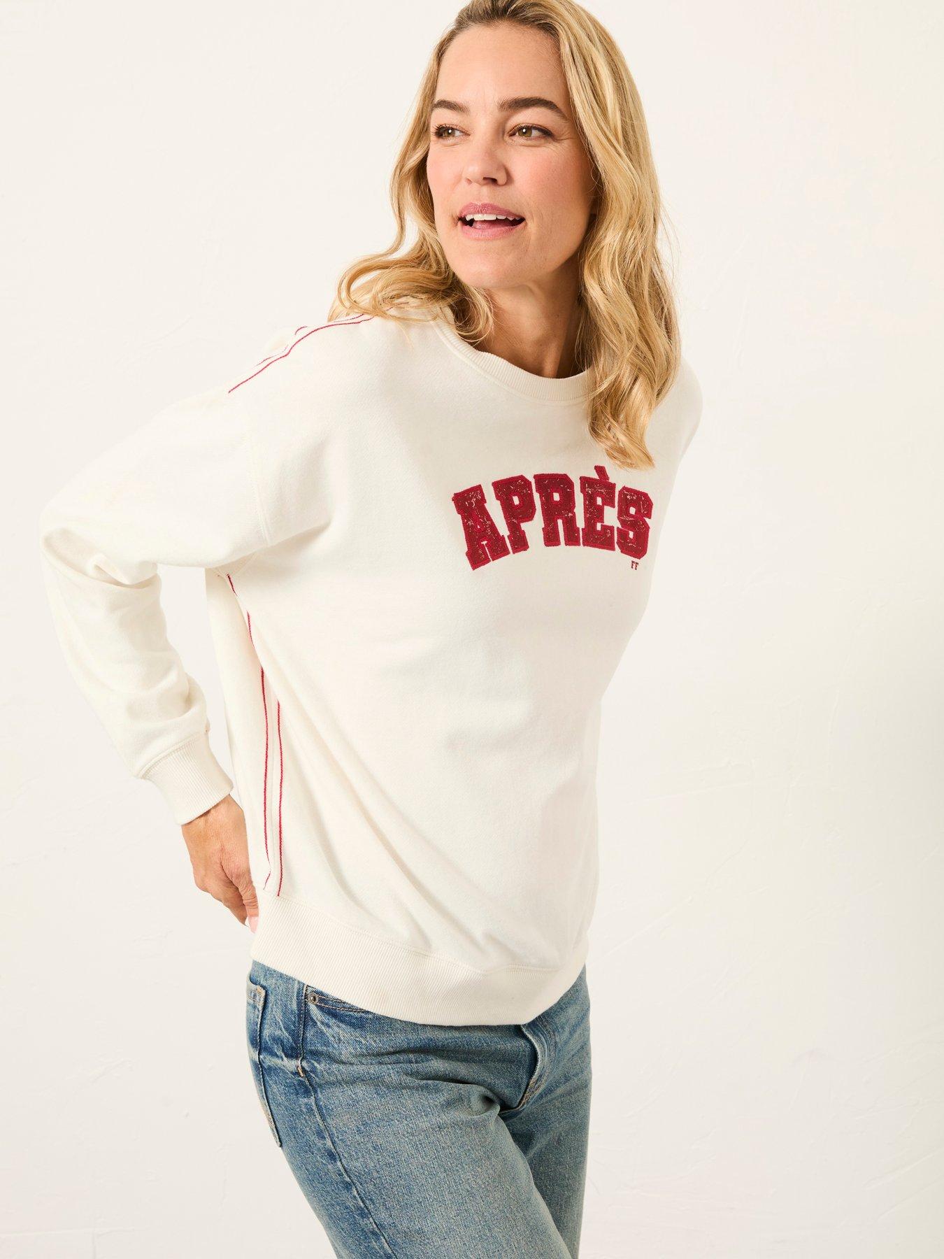 front image of fatface-apres-crew-sweatshirt-white