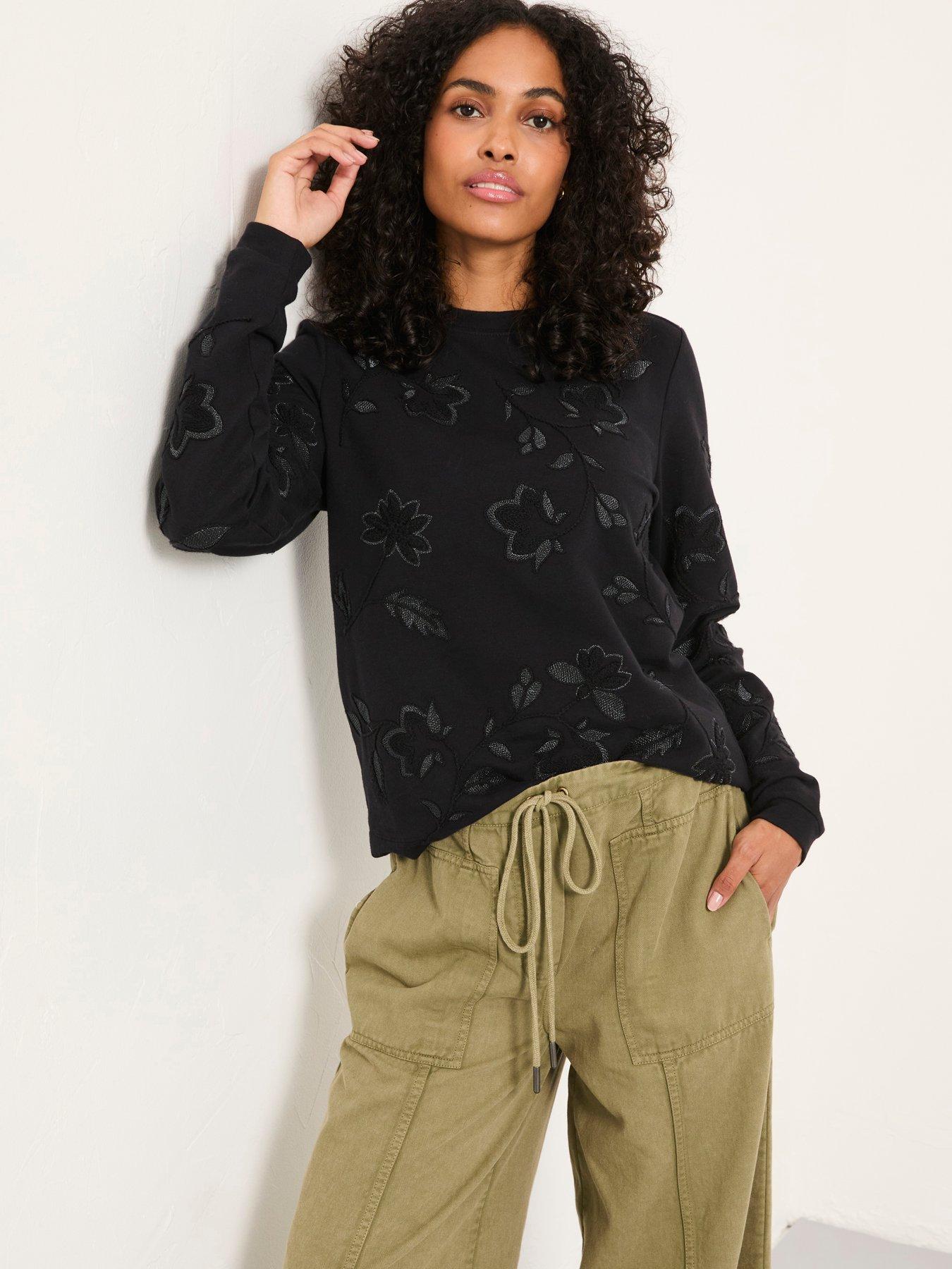 FatFace Embroidered Crew Sweatshirt - Black