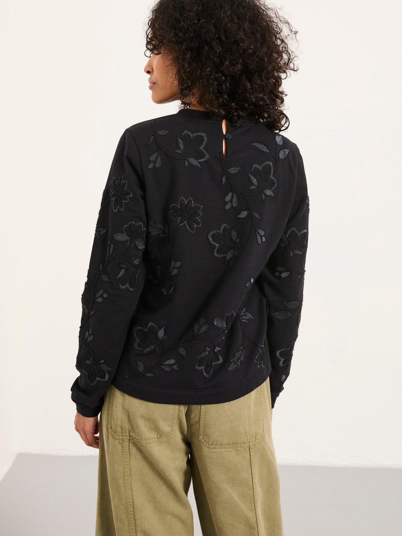  image of fatface-embroidered-crew-sweatshirt-black