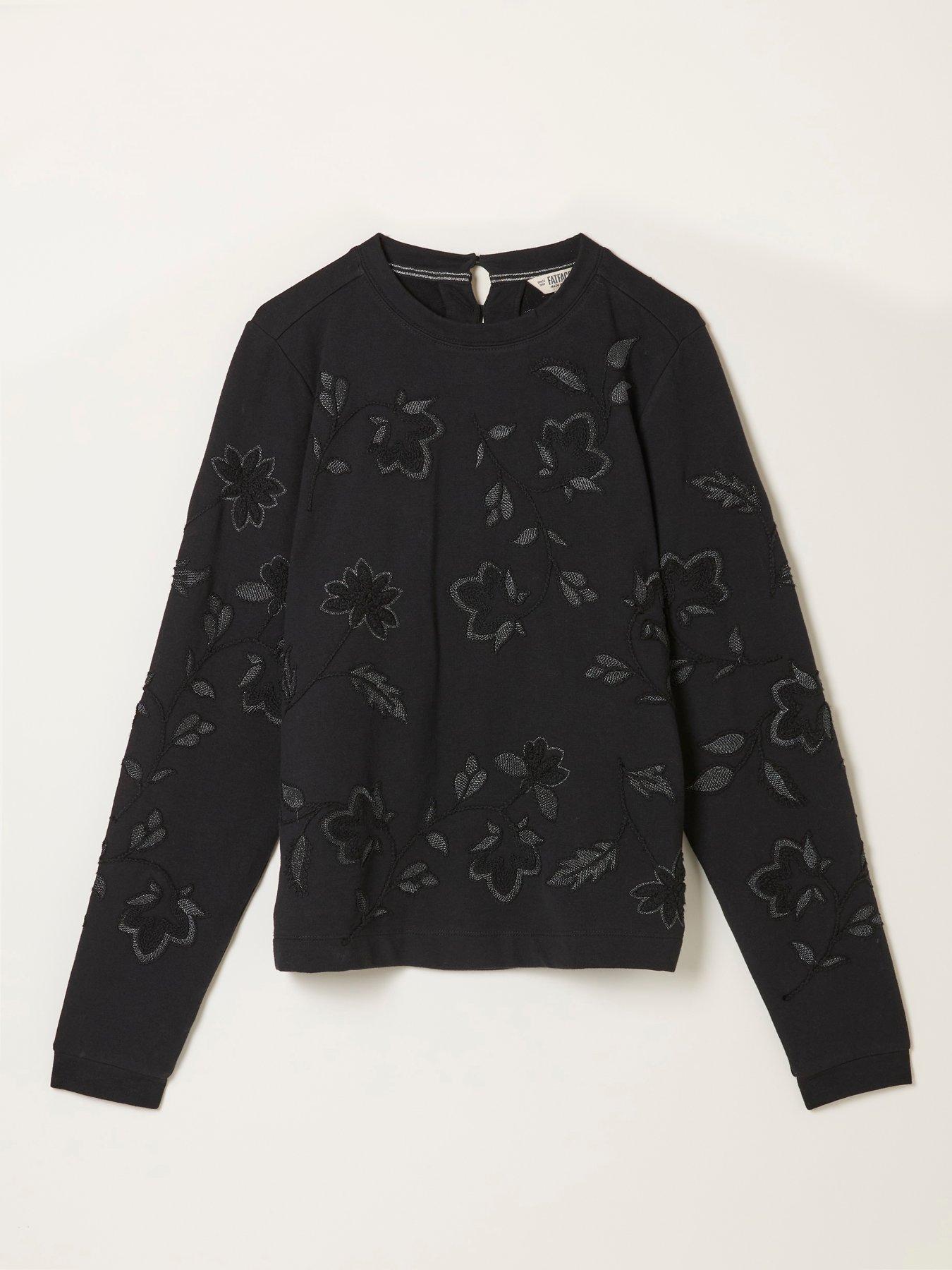  image of fatface-embroidered-crew-sweatshirt-black