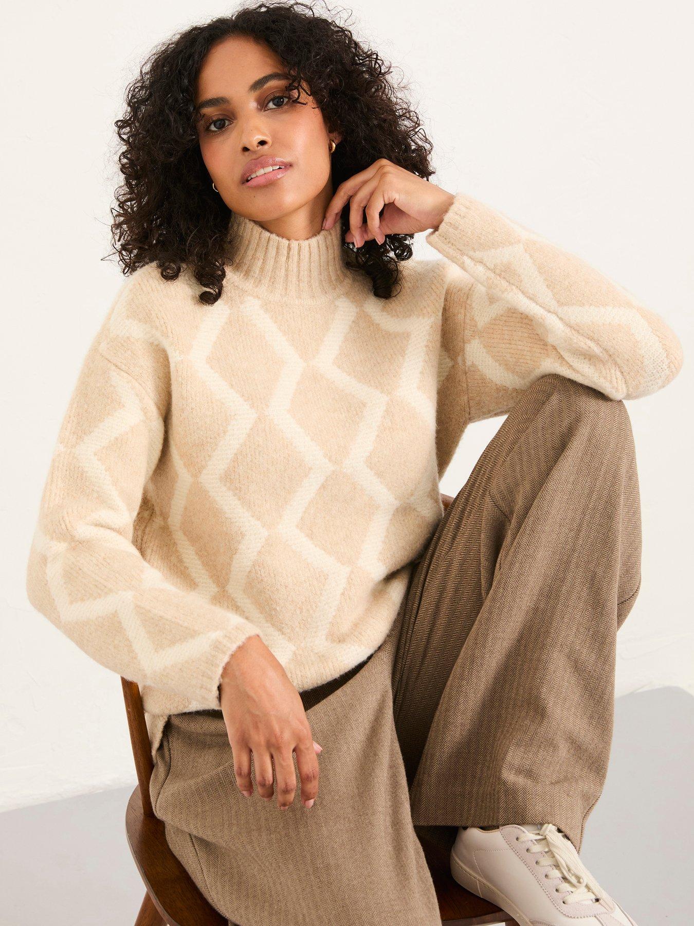 front image of fatface-diamond-jumper-beige