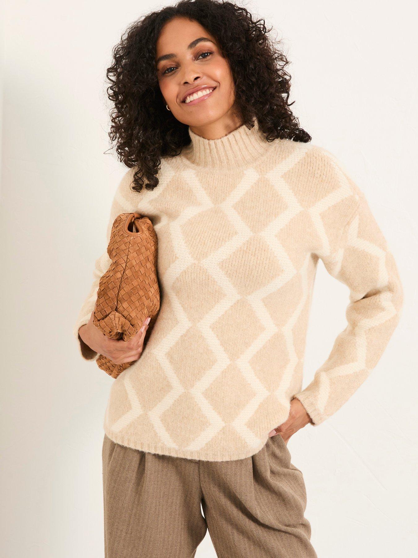  image of fatface-diamond-jumper-beige