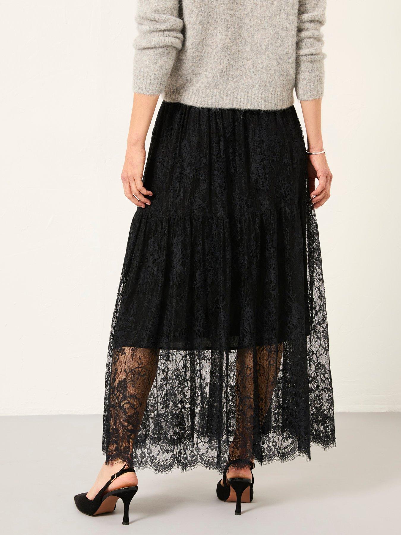  image of fatface-annie-lace-maxi-skirt-black