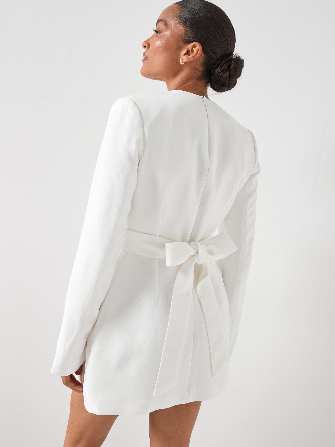  image of six-stories-wrap-front-blazer-dress-white