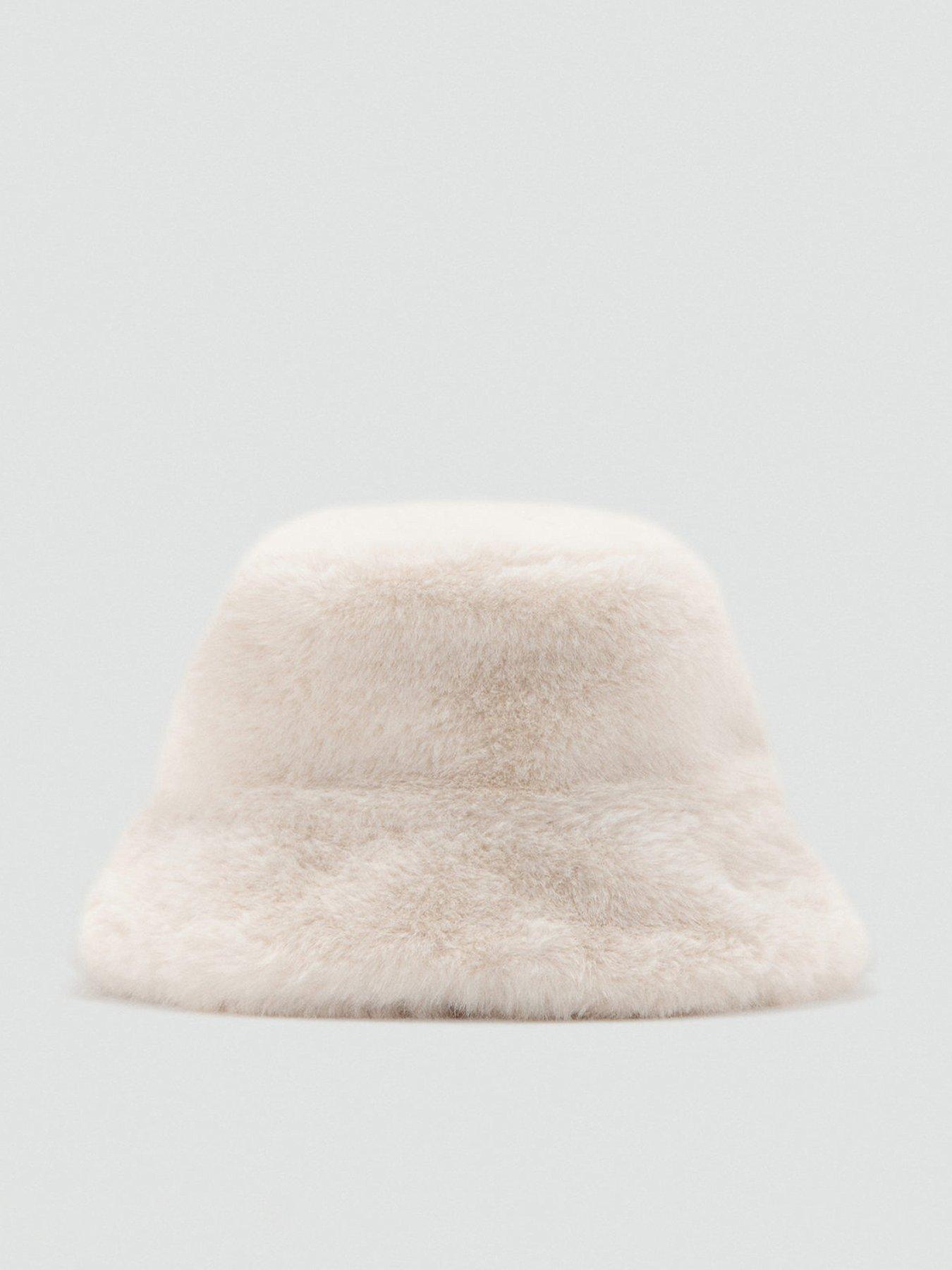  image of mango-girls-faux-fur-bucket-hat-beige