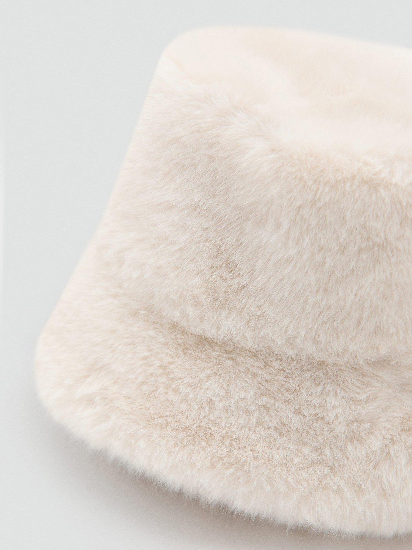 back image of mango-girls-faux-fur-bucket-hat-beige