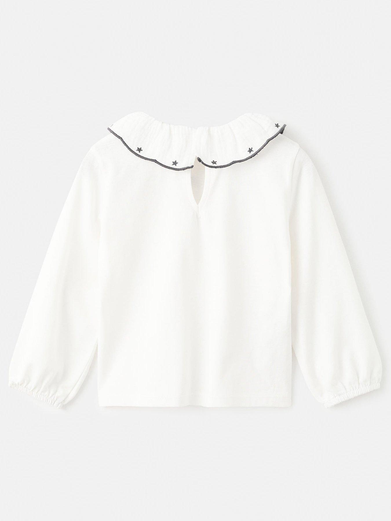 Image 3 of 5 of Mango Younger Girls Collar Detail Long Sleeve T-Shirt - Light Cream