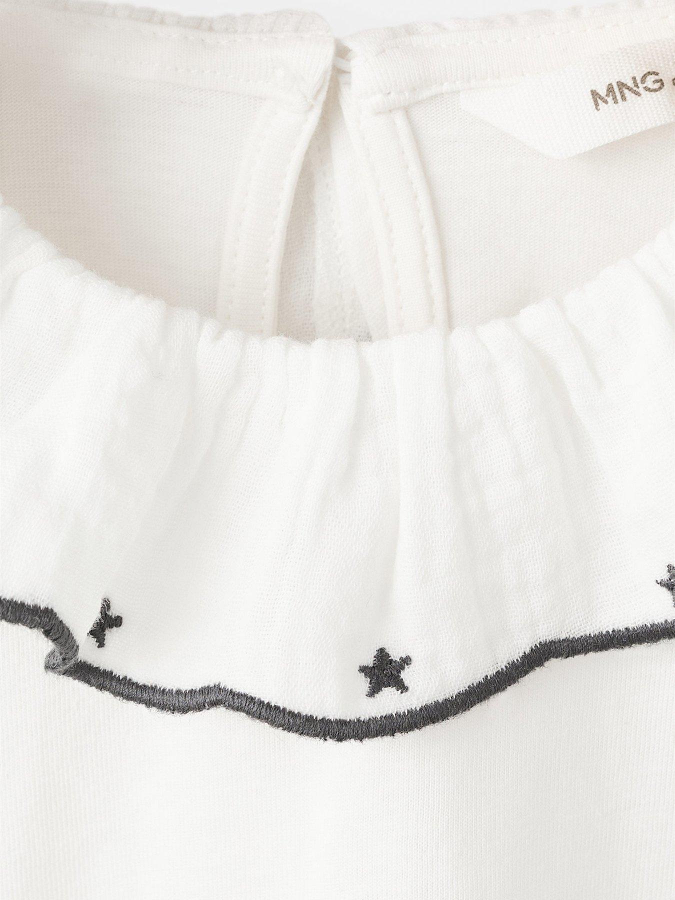 Image 4 of 5 of Mango Younger Girls Collar Detail Long Sleeve T-Shirt - Light Cream