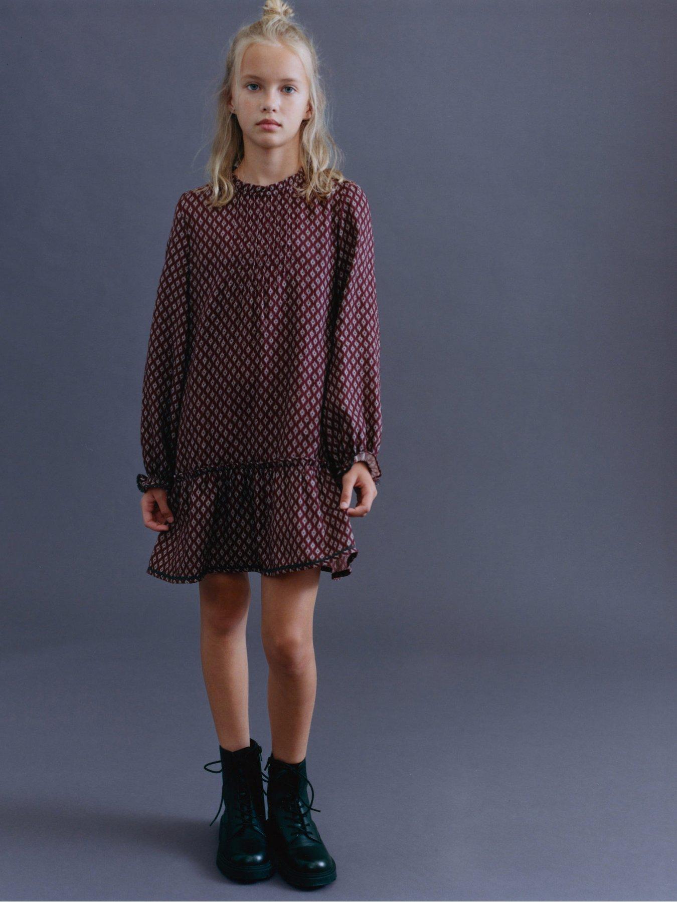 mango-girls-long-sleeve-dress-dark-red