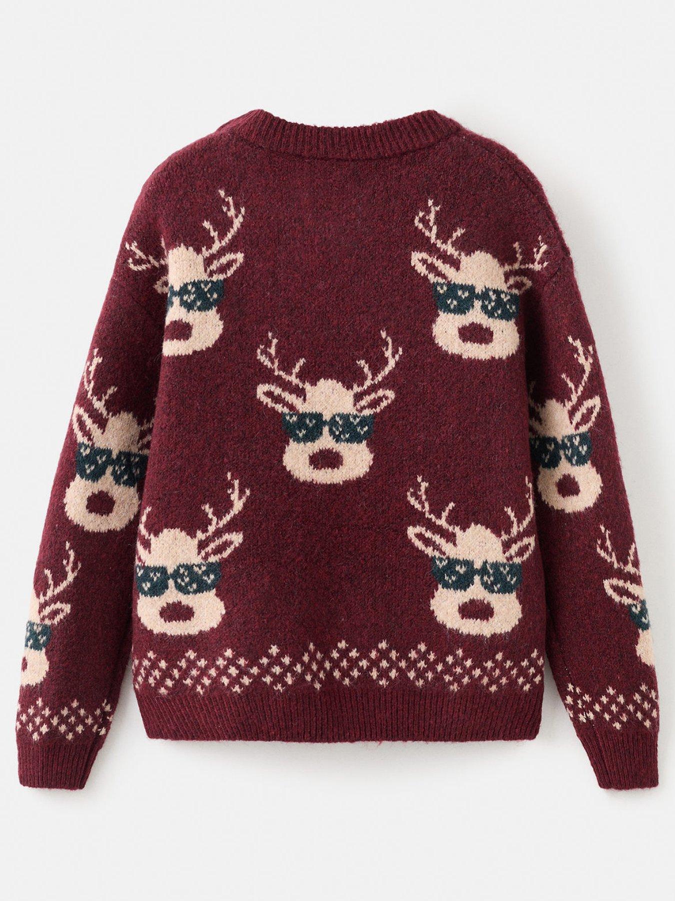 Image 2 of 4 of Mango Boys Reindeer Knitted Christmas Jumper - Dark Red