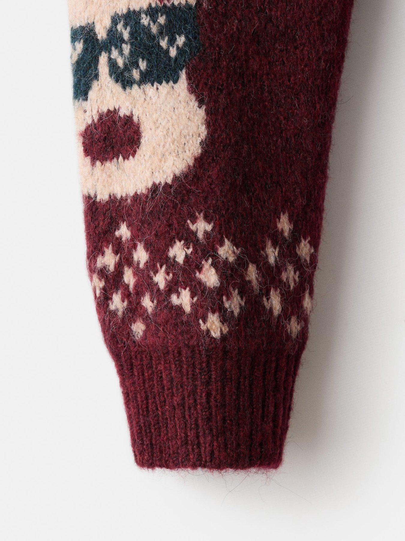 Image 3 of 4 of Mango Boys Reindeer Knitted Christmas Jumper - Dark Red