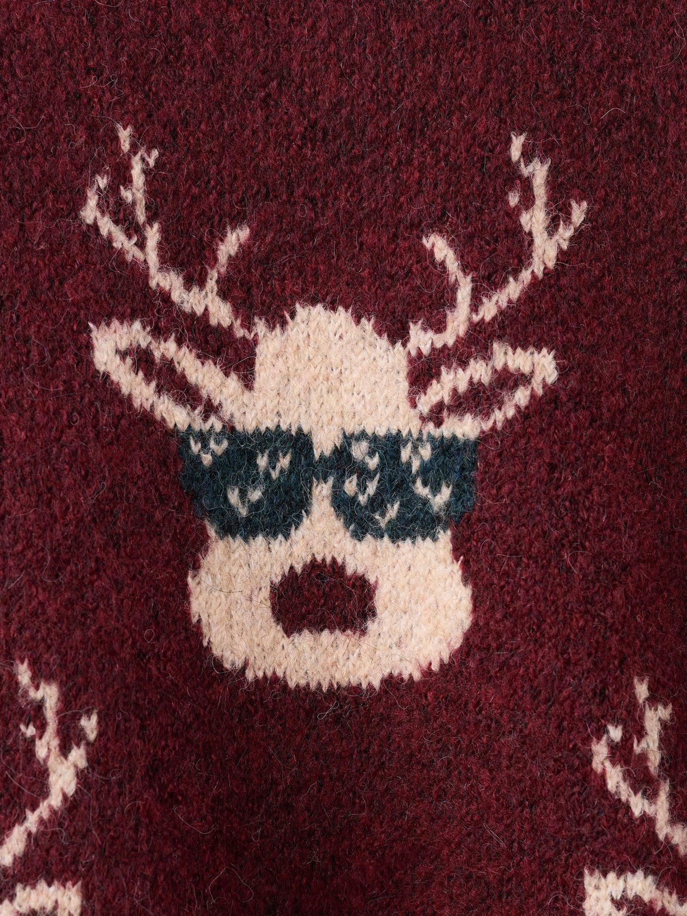 Image 4 of 4 of Mango Boys Reindeer Knitted Christmas Jumper - Dark Red