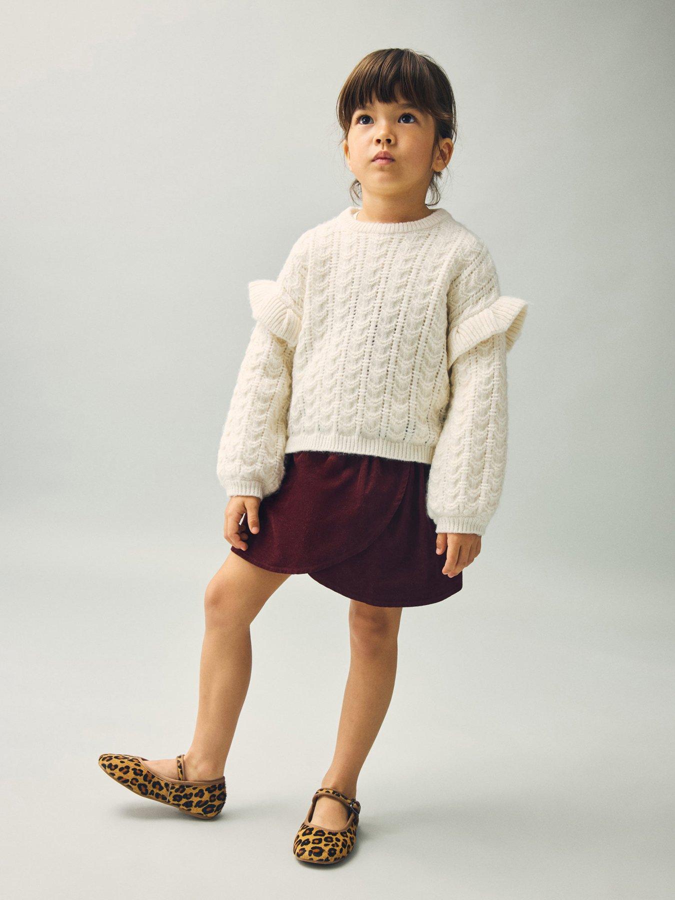 Image 1 of 5 of Mango Younger Girls Cord Wrap Over Skirt - Dark Red