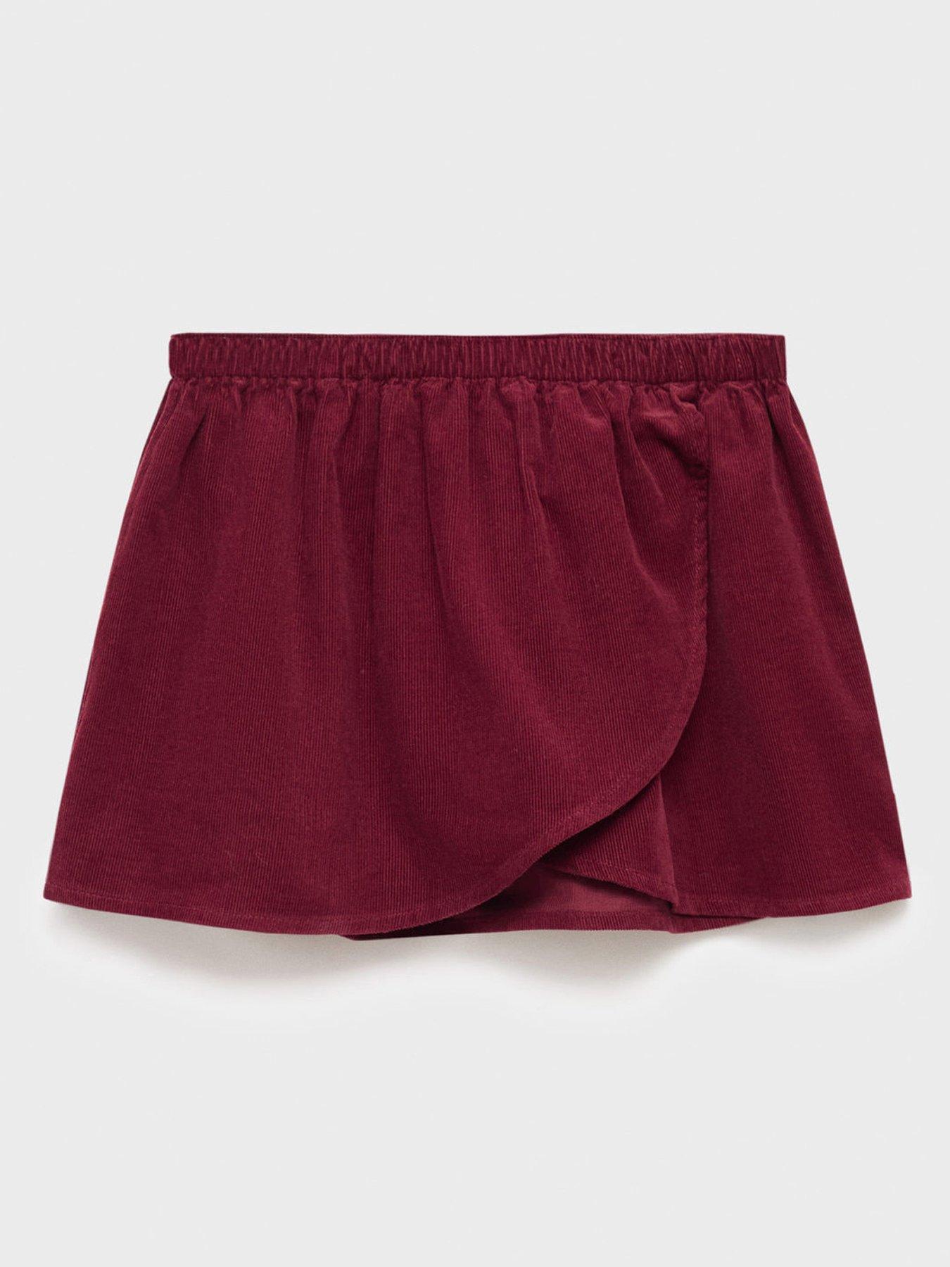 Image 2 of 5 of Mango Younger Girls Cord Wrap Over Skirt - Dark Red