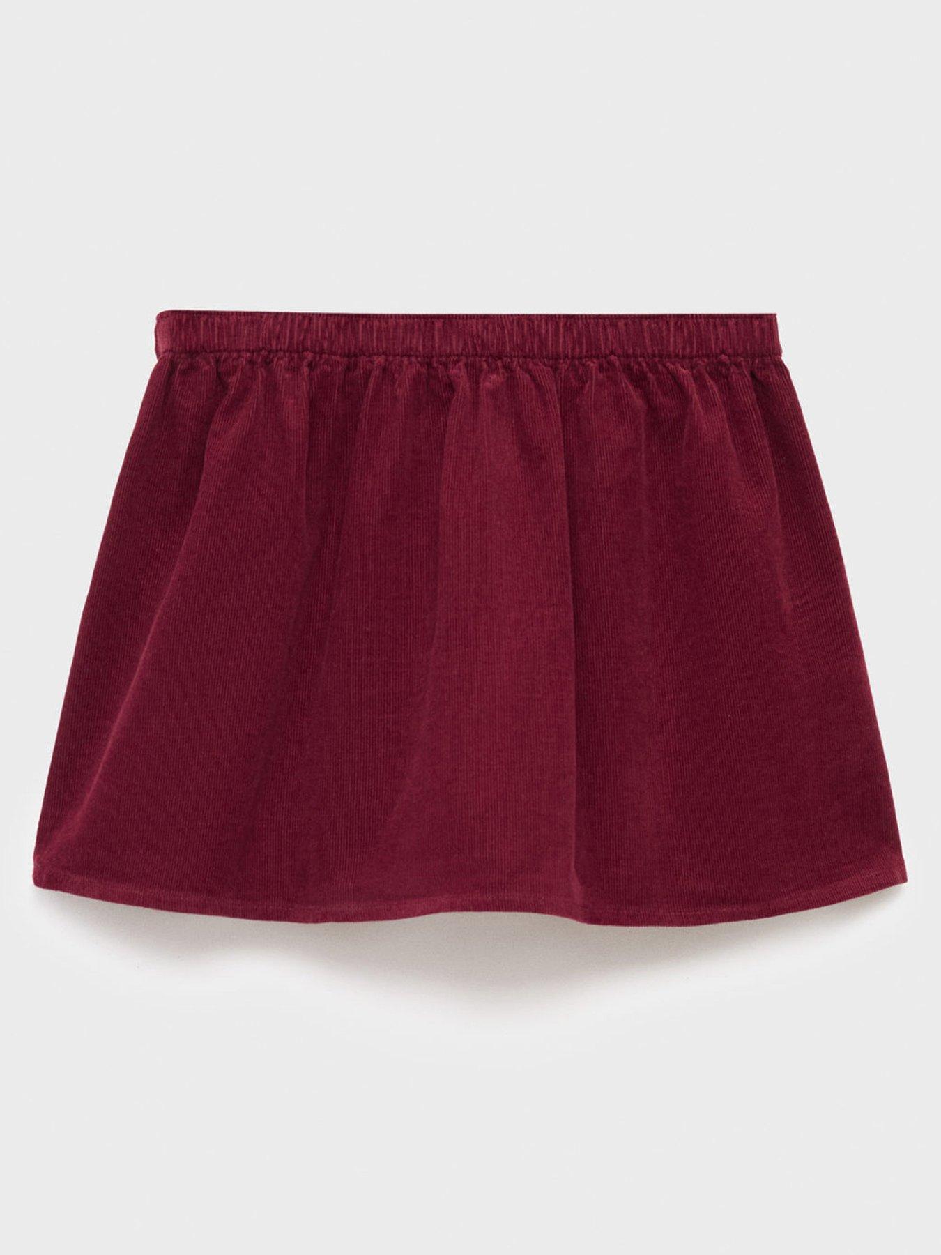 Image 3 of 5 of Mango Younger Girls Cord Wrap Over Skirt - Dark Red