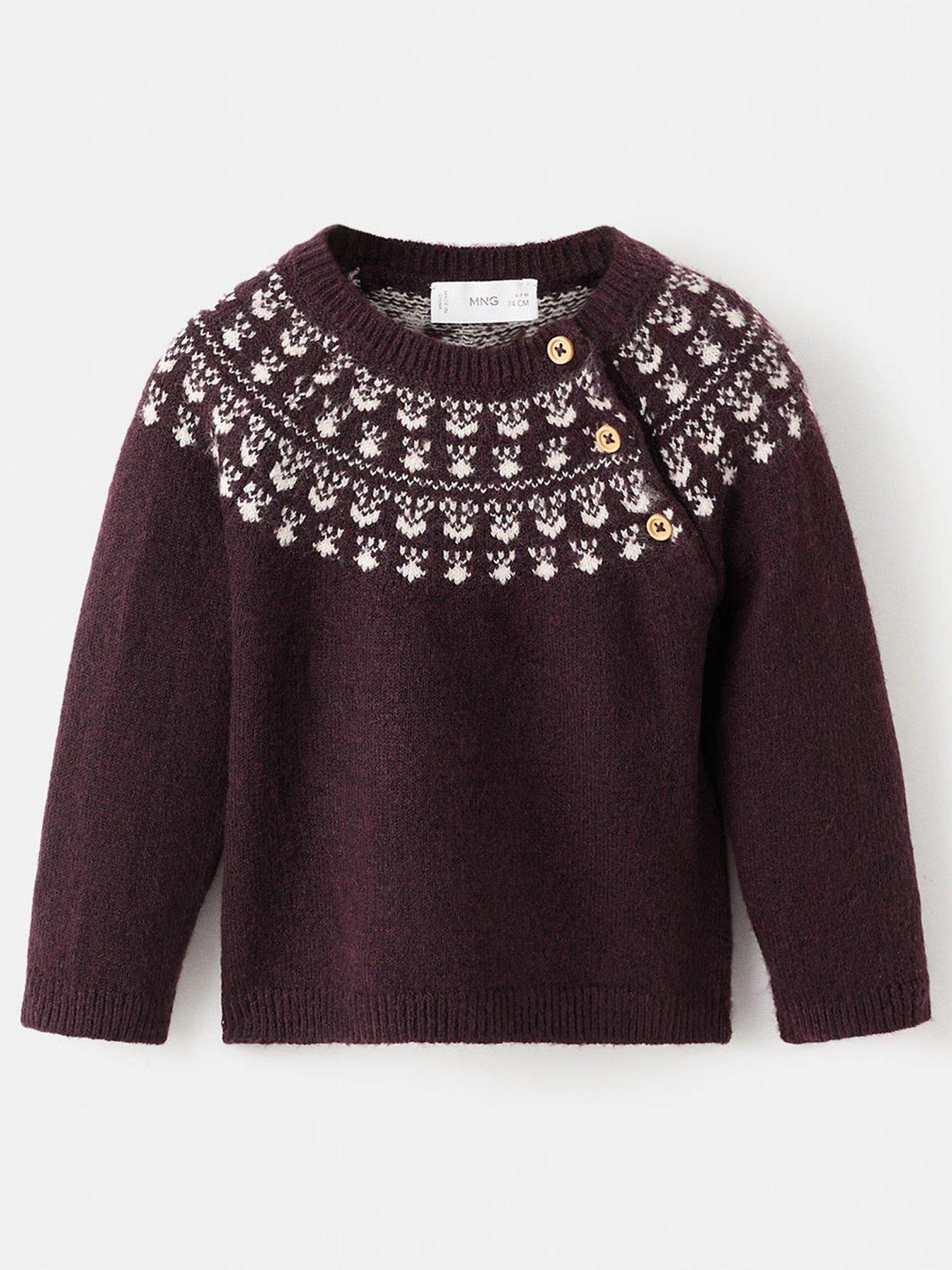 Mango Baby Boys Fairisle Knitted Co-Ord Jumper - Dark Red