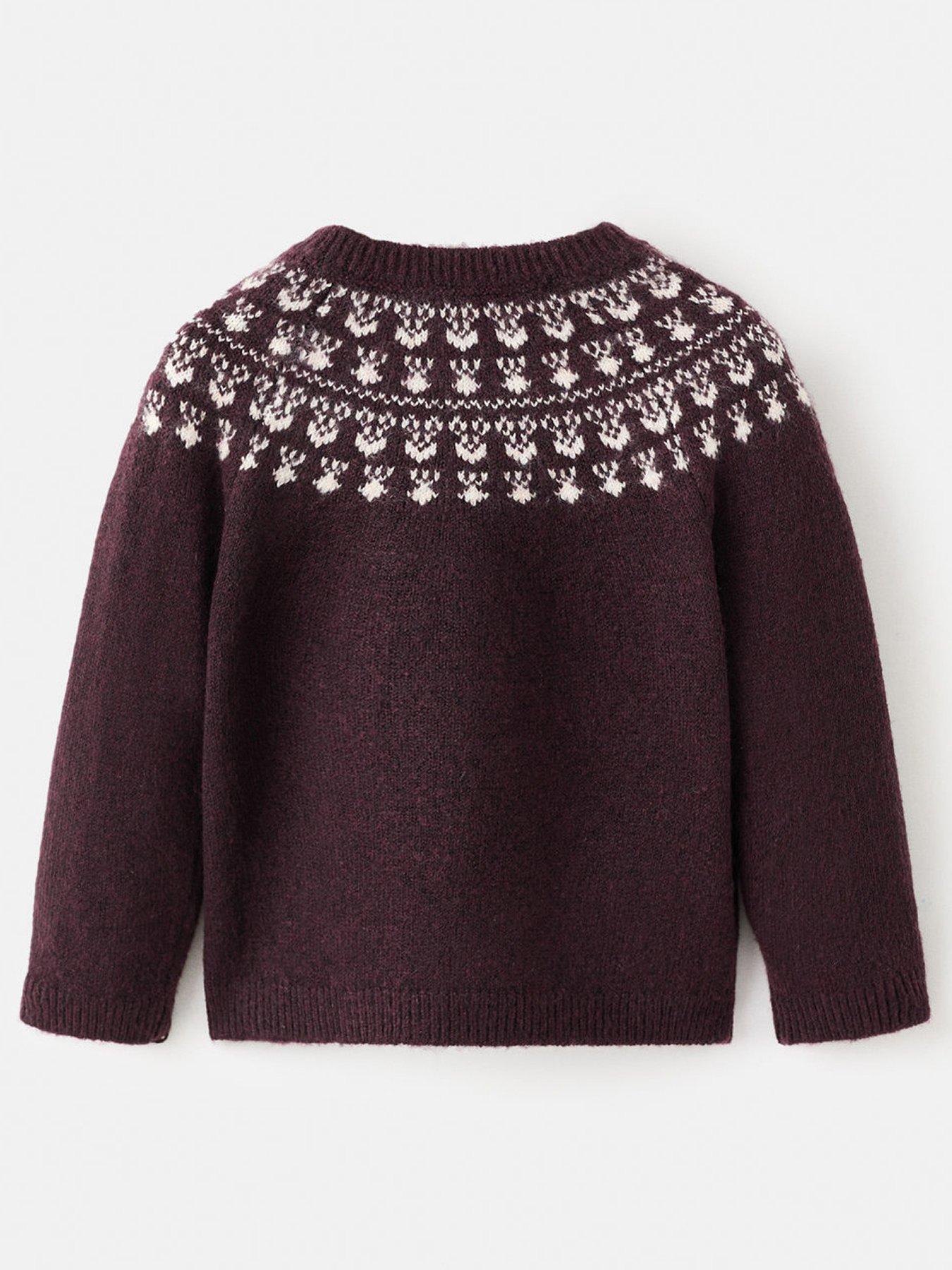  image of mango-baby-unisex-fairisle-knitted-co-ord-jumper-dark-red