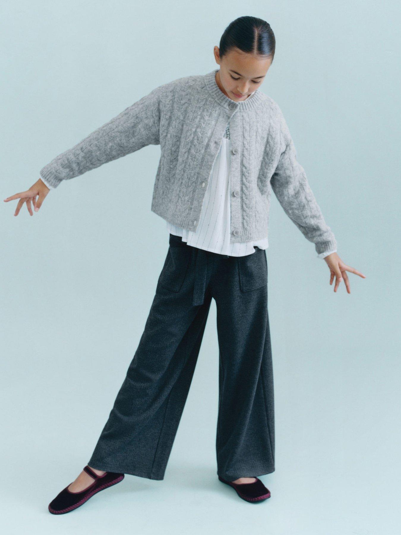 Mango Girls Cable Knitted Cardigan - Grey