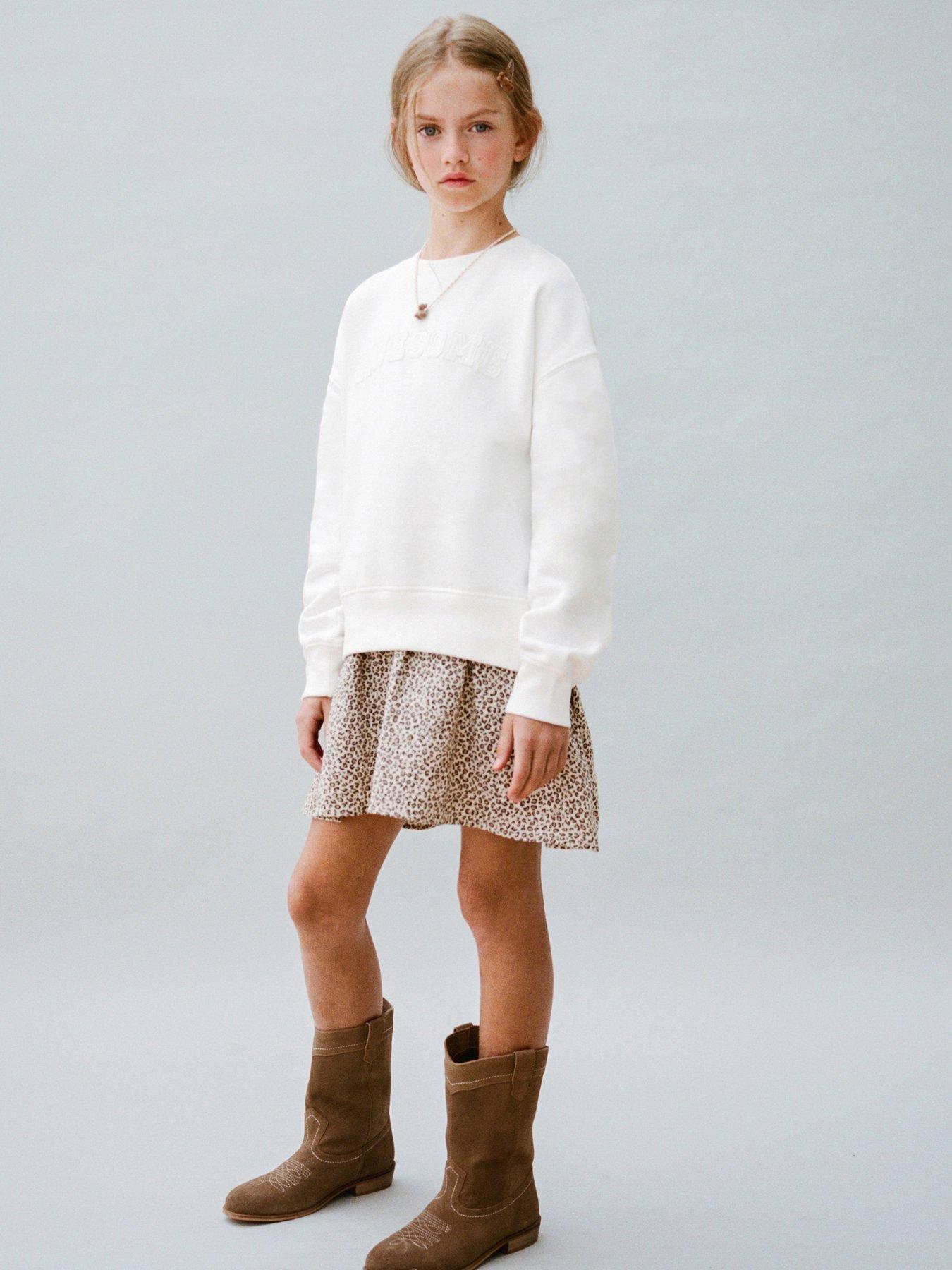 Mango Girls 2 In 1 Awesome Leopard Print Sweat Dress - Light Cream