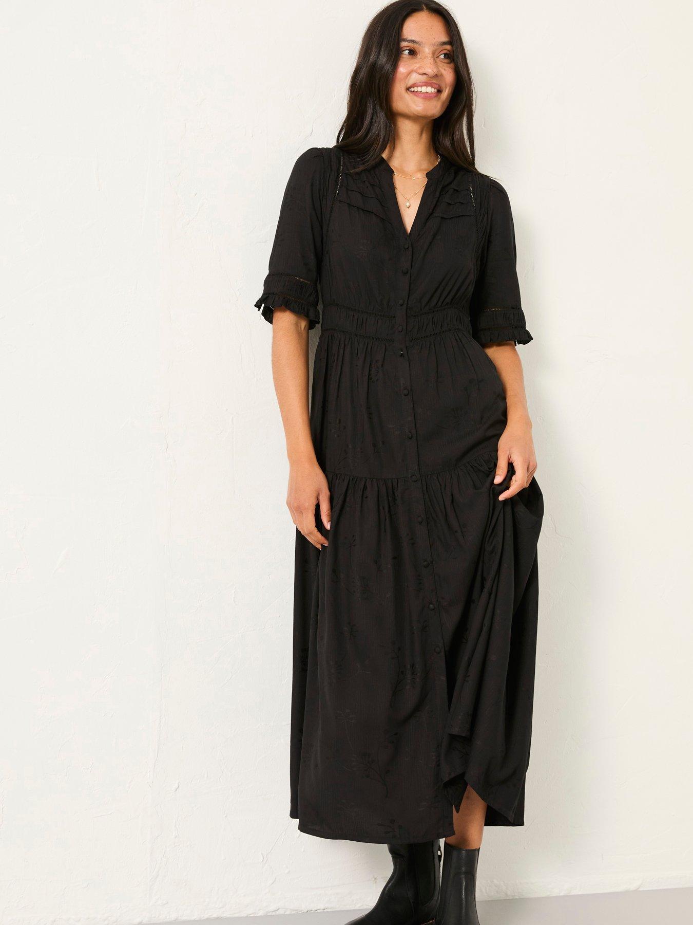 Image 1 of 6 of FatFace Elsie Midi Dress - Black