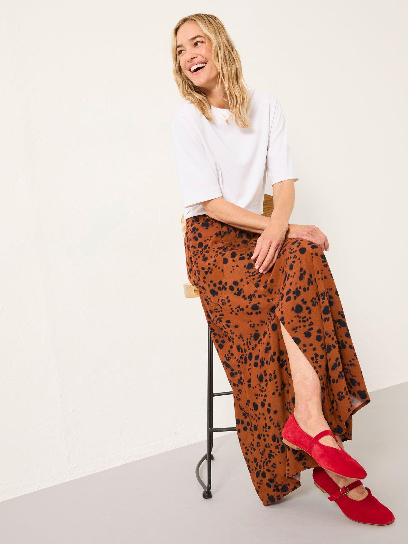 undefined Skye Animal Print Midi Skirt - Tan Brown