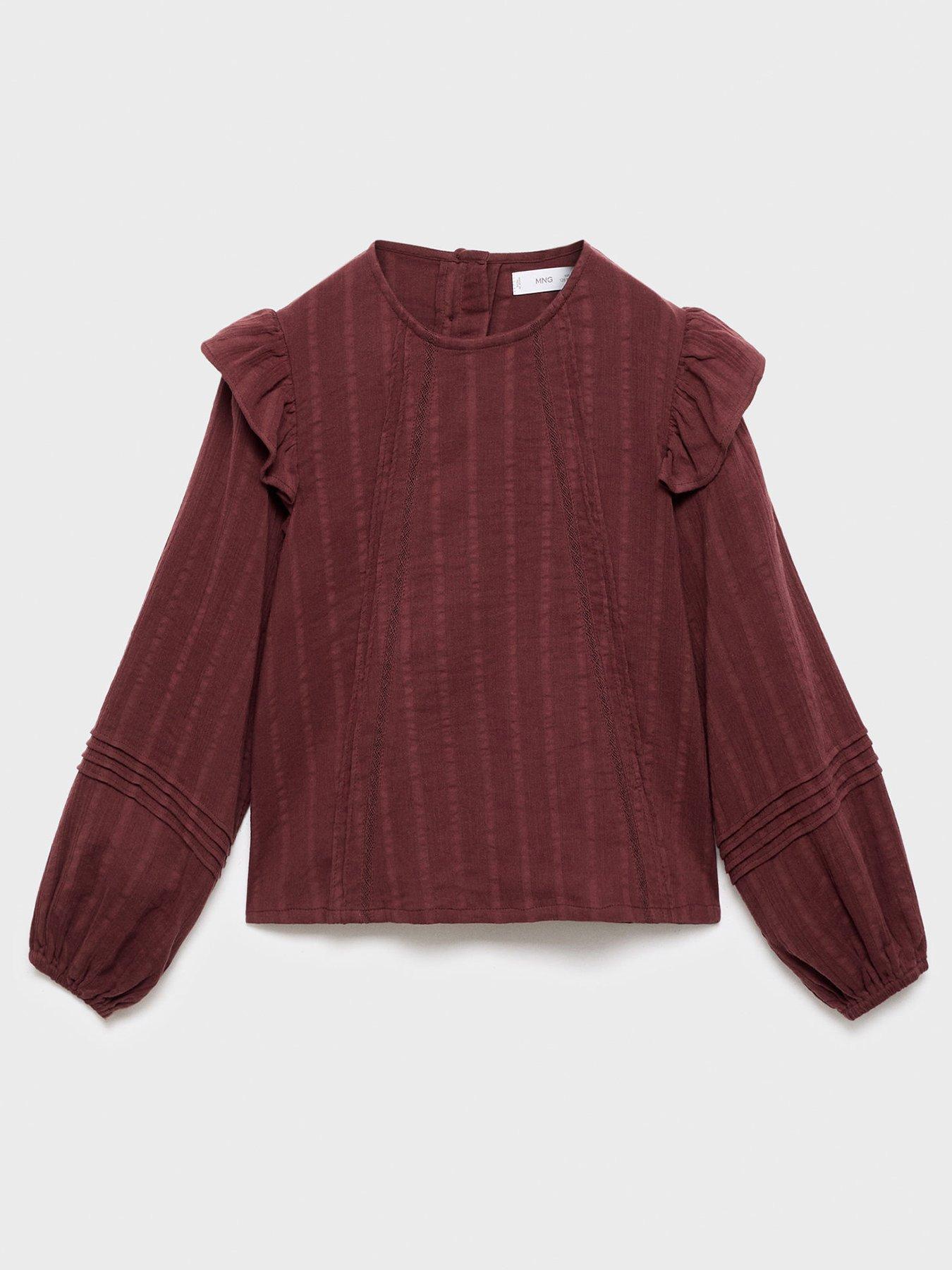 stillFront image of mango-girls-long-sleeve-stripe-blouse-dark-red