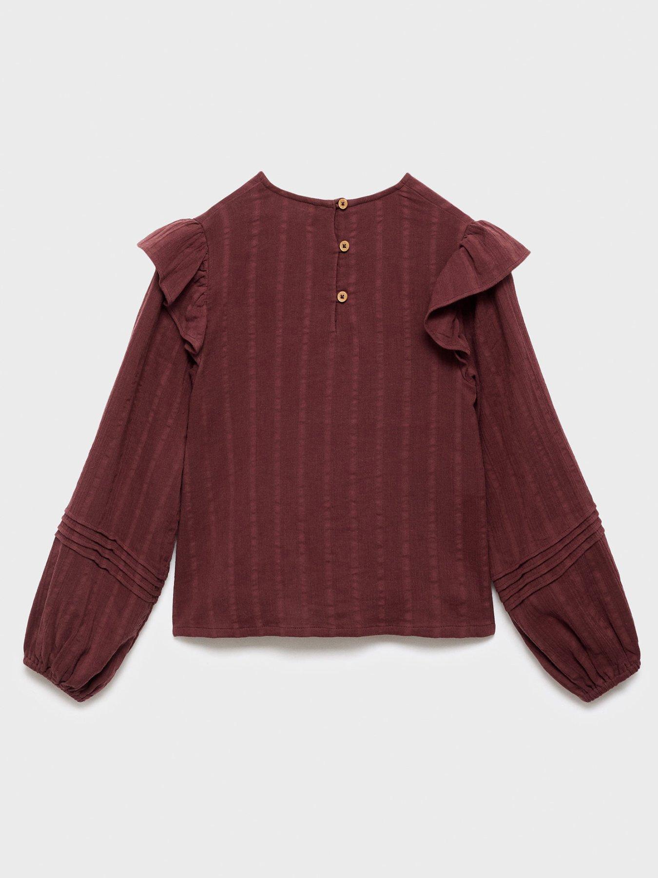  image of mango-girls-long-sleeve-stripe-blouse-dark-red