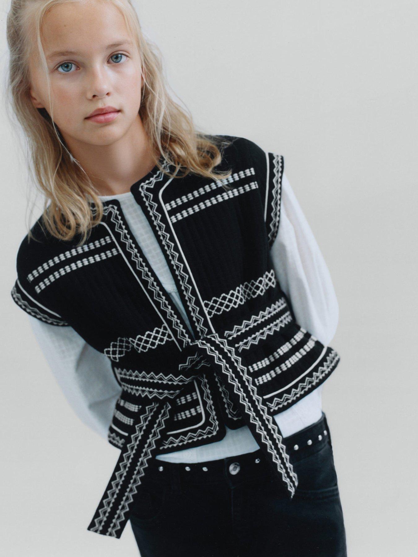 Image 1 of 6 of Mango Girls Tie Detail Waistcoat - Black