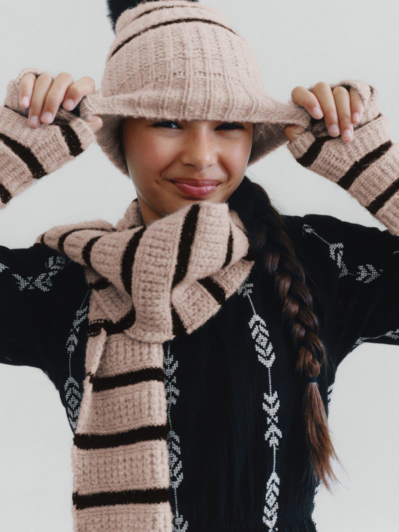 Image 2 of 4 of Mango Girls Stripe Knitted Hat - Beige