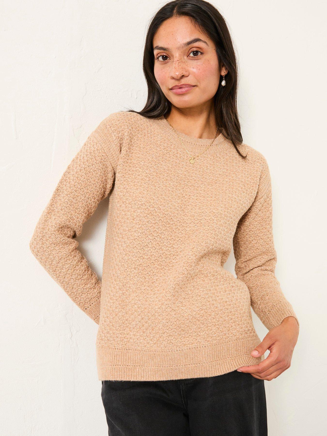 front image of fatface-ella-textured-jumper-dark-natural