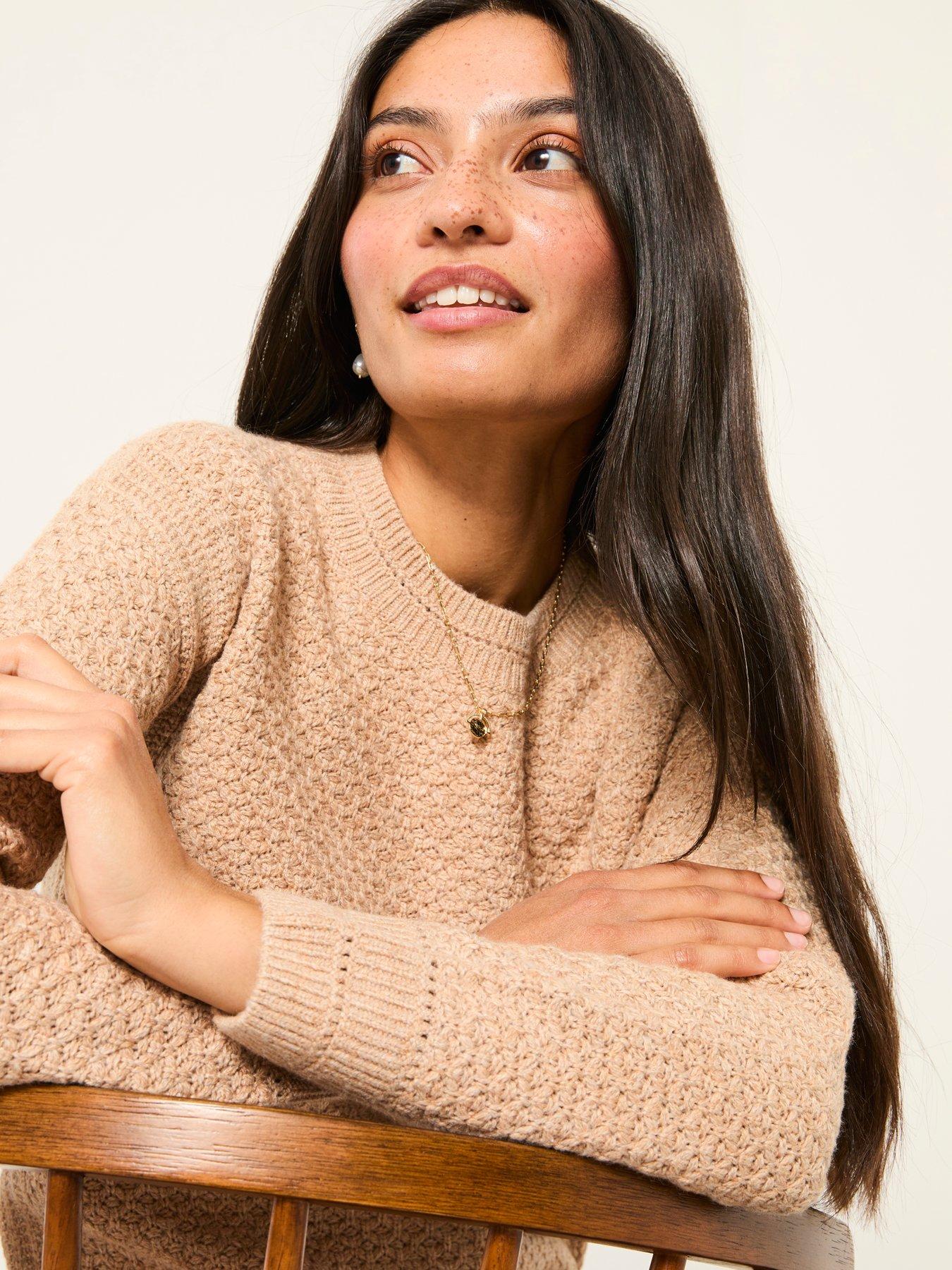  image of fatface-ella-textured-jumper-dark-natural