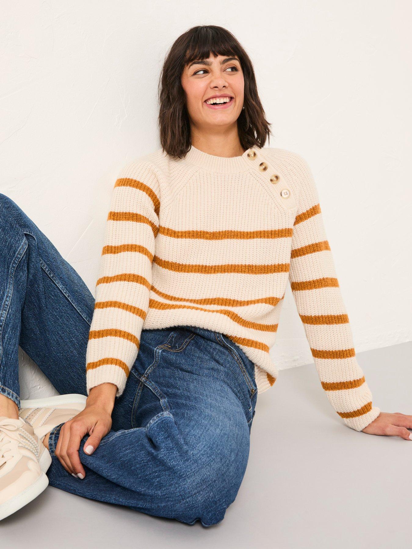 FatFace Breton Stripe Jumper - White