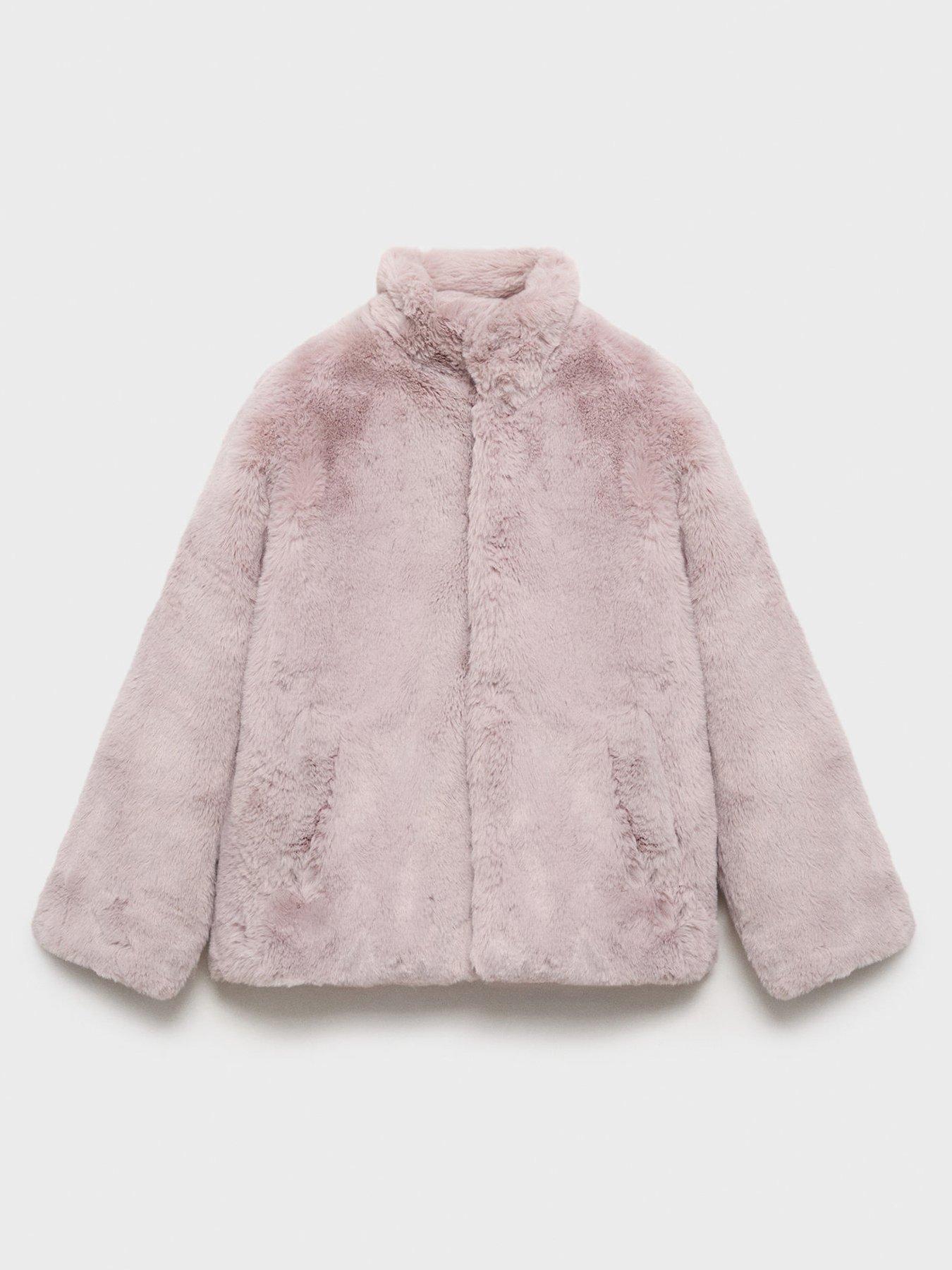 Image 1 of 4 of Mango Girls Faux Fur Coat - Pink