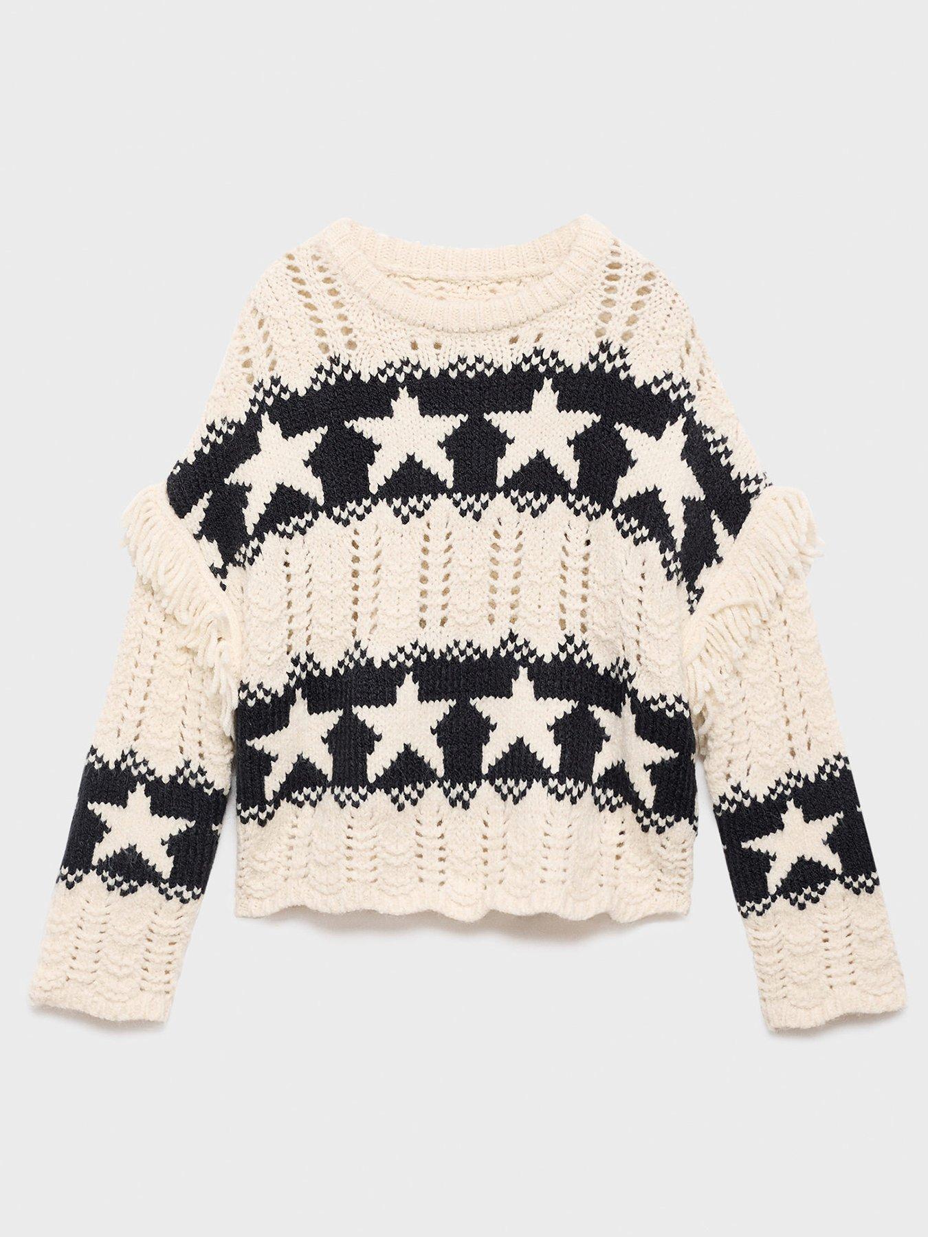 stillFront image of mango-girls-star-fringe-knitted-jumper-light-cream