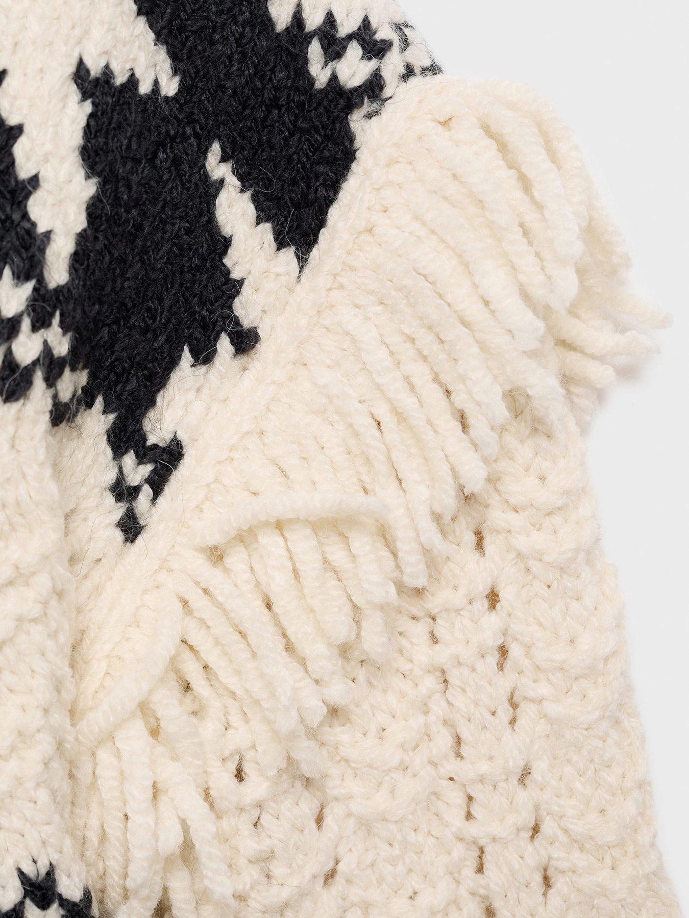  image of mango-girls-star-fringe-knitted-jumper-light-cream